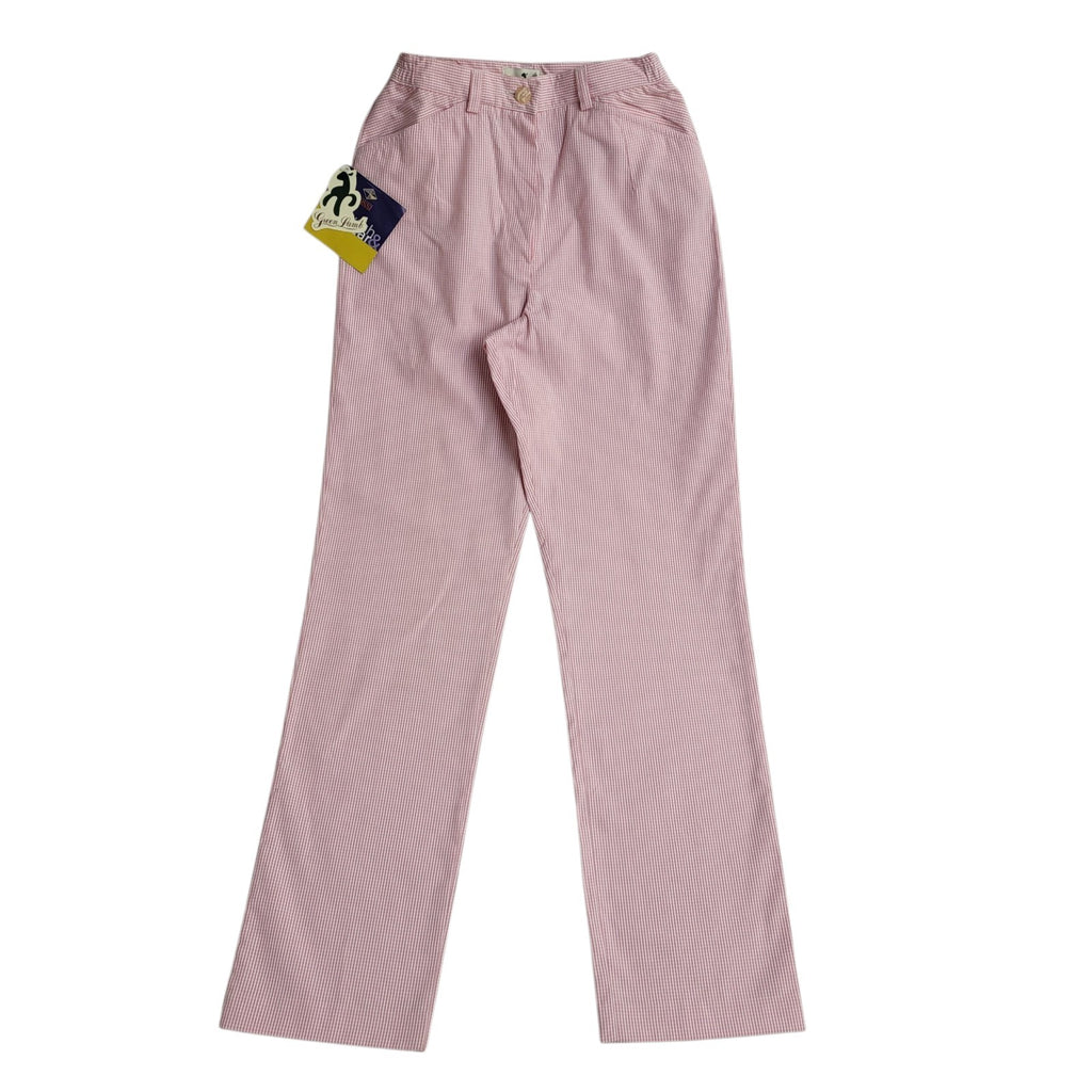 Green Lamb Trousers Y2K Pink Check Poly Cotton Bnwt Women's Size S 8 W26 L31