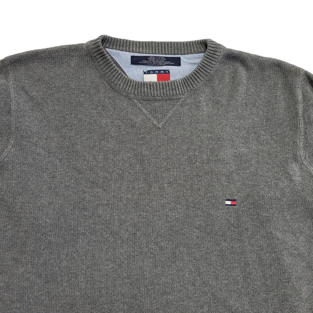 Tommy Hilfiger 90's Jumper Grey V-Neck Long Sleeve Mens UK S
