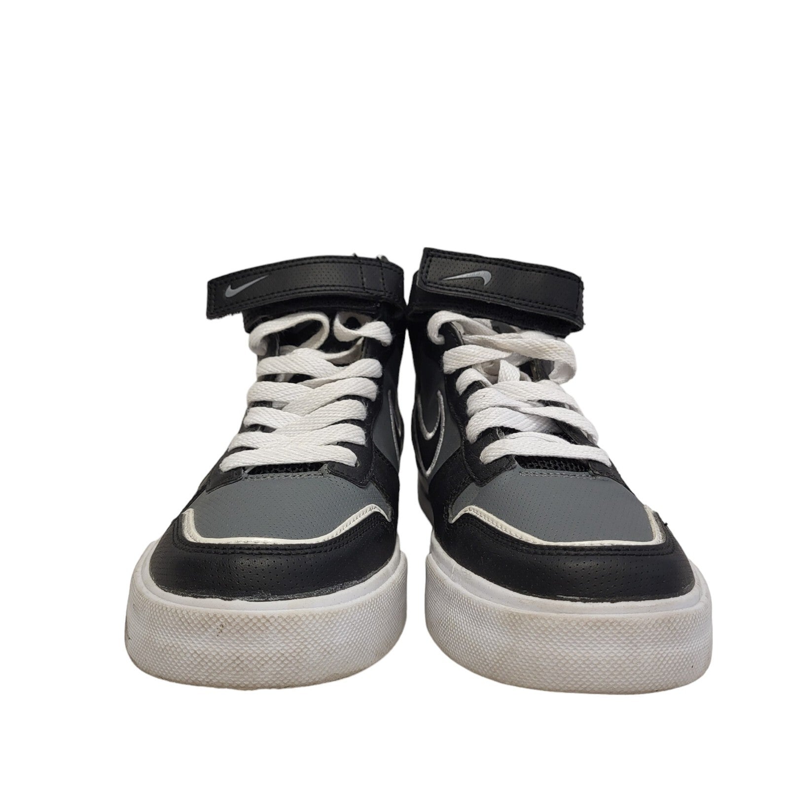 Nike Black Grey Mid Top Leather Casual Trainers Uk Kid's Size 5.5