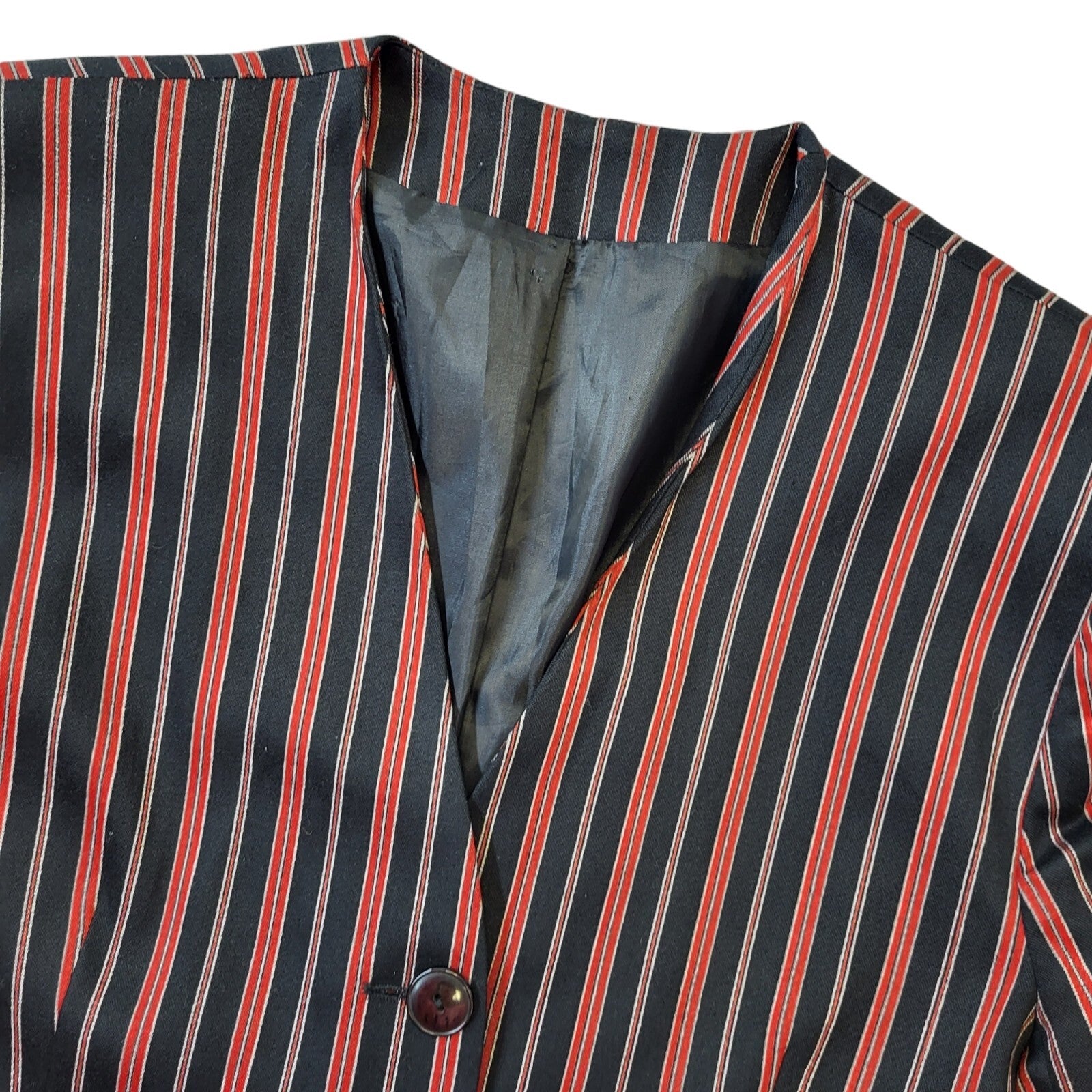 Debenhams 80s Vintage Black & Red Striped Button-Up Women's Jacket Size 14