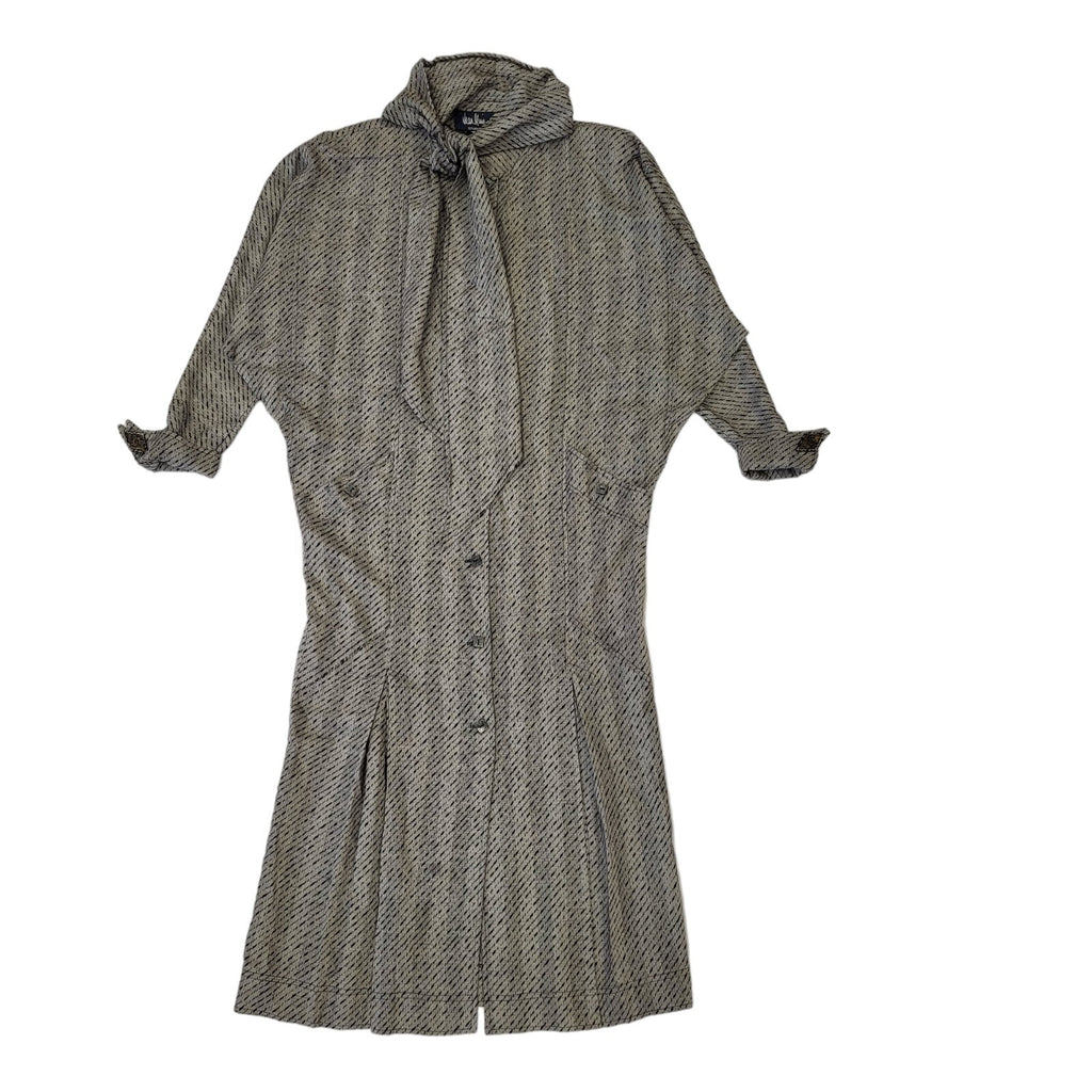 Vintage Jean Wui 70s Grey Wool Long Sleeve Dress Uk Women's Size 14