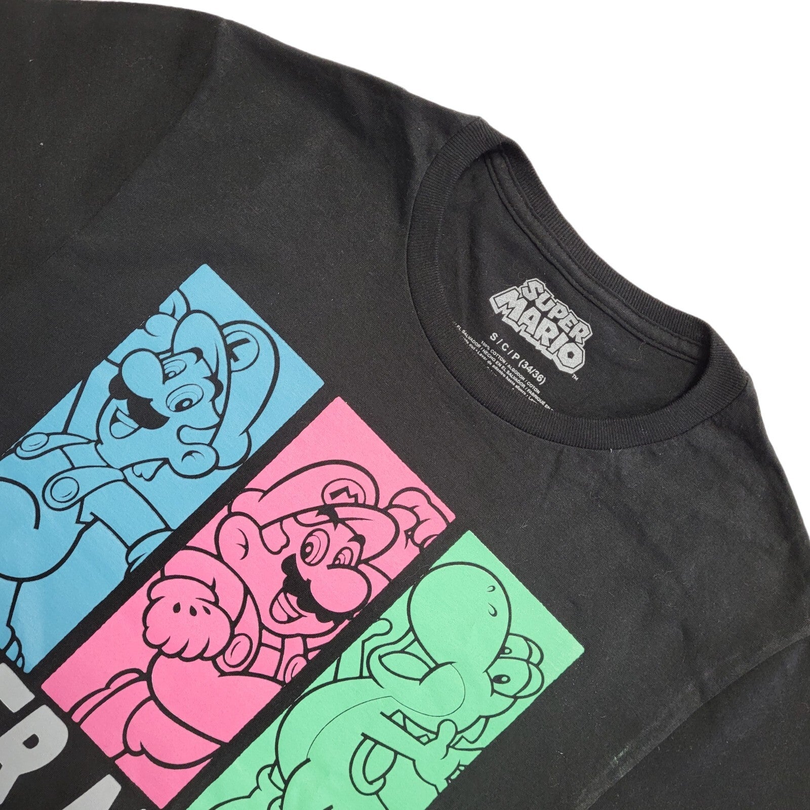 Vintage Y2K Super Mario Black Short Sleeve T-Shirt Mens Size S