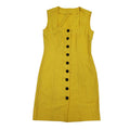 80s Vintage Yellow Button Up Cotton Sheath Dress Women's 10
