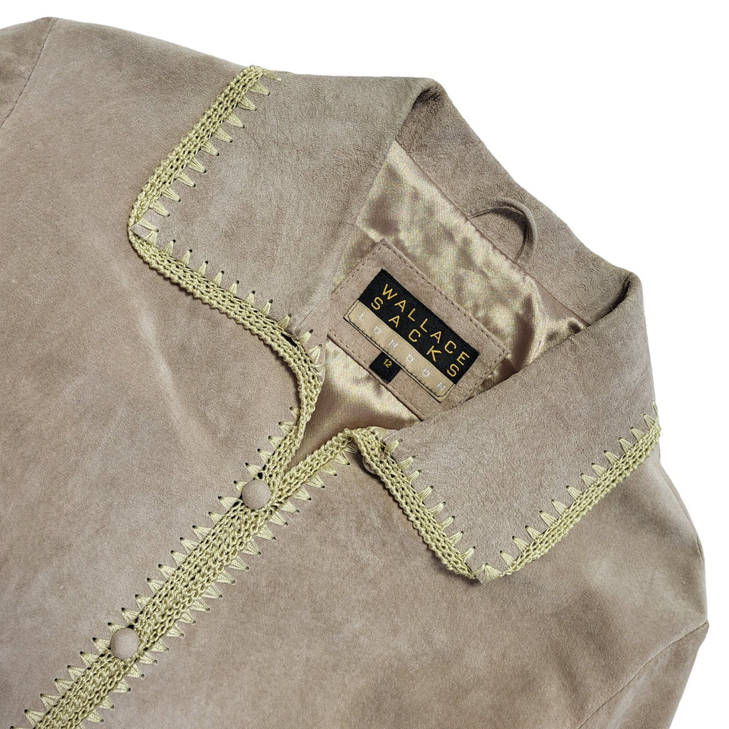 Wallace Sacks Beige 80s Vintage Button Suede Jacket Uk Women's Size 12