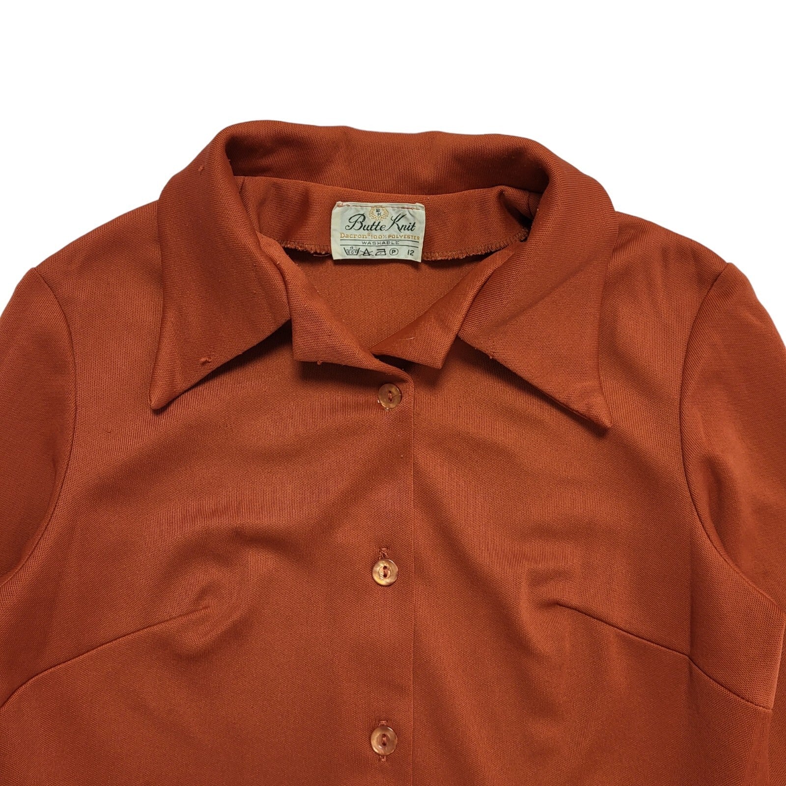 Vintage 70s Butte Knit Copper Button Blouse Uk Women's Size 12