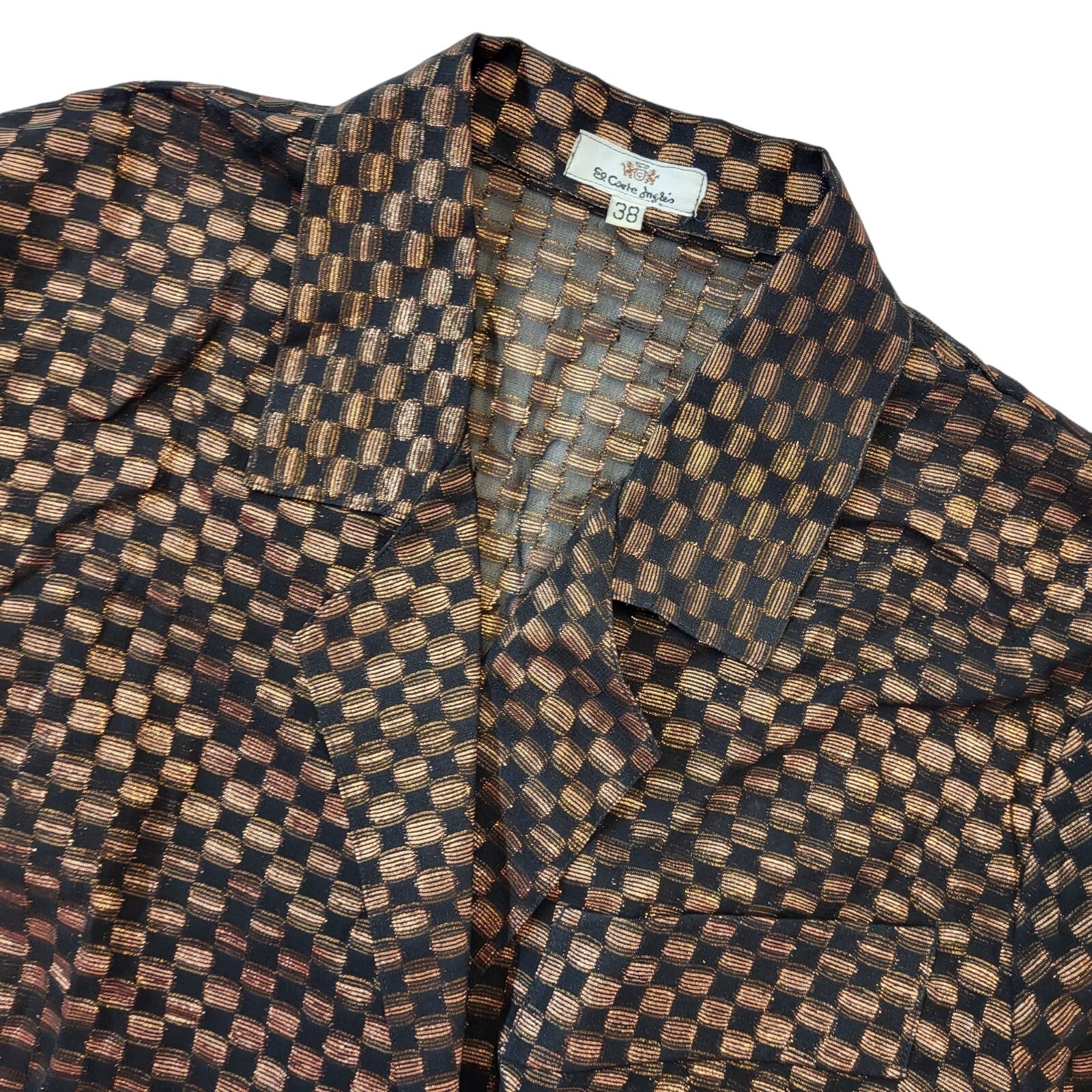 El Corte Ingles 80s Vintage Black & Brown Button-Up Vintage Blouse Women's 10