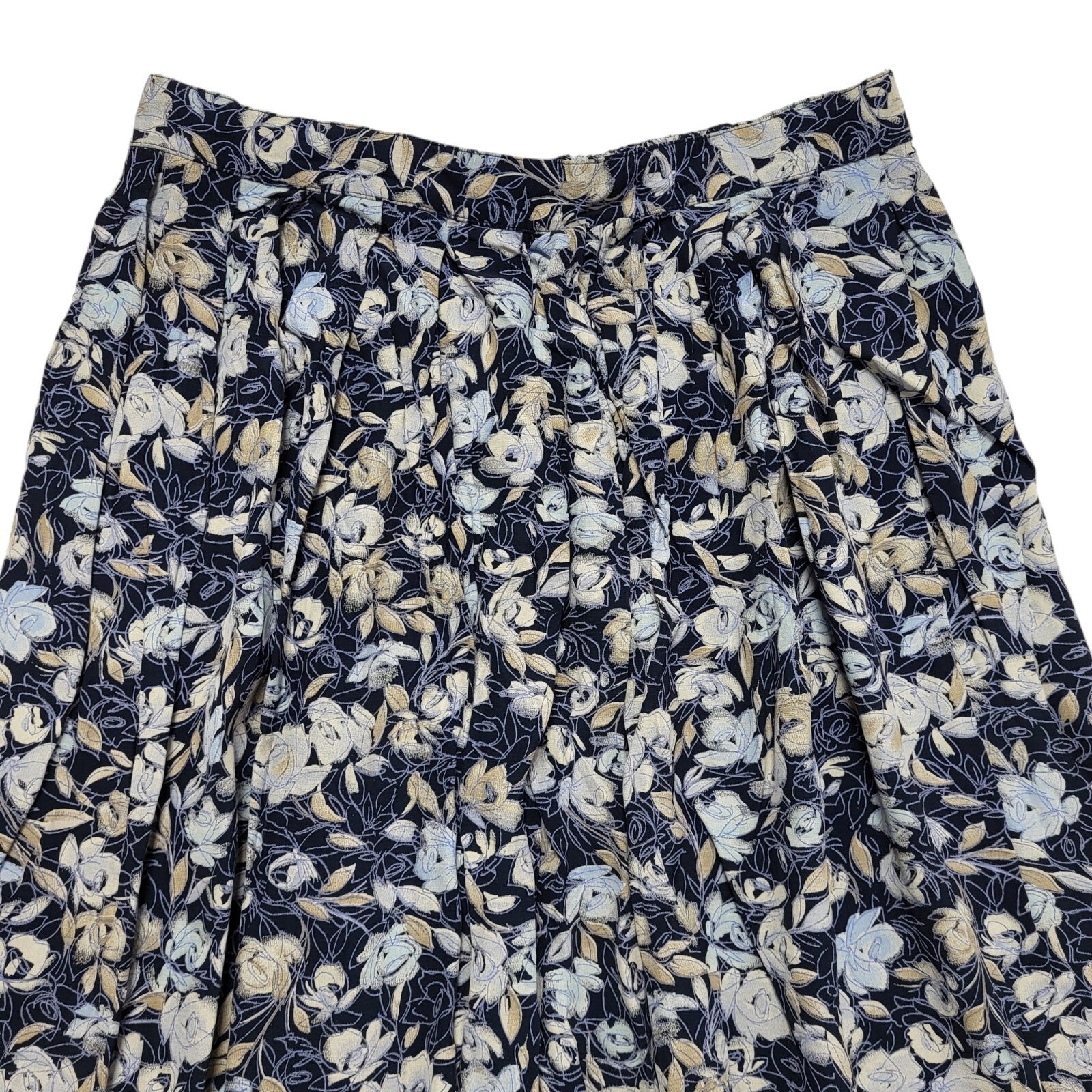 Marks And Spencer Vintage 80's Blue Floral A-Line Midi Skirt Womens UK Size 12