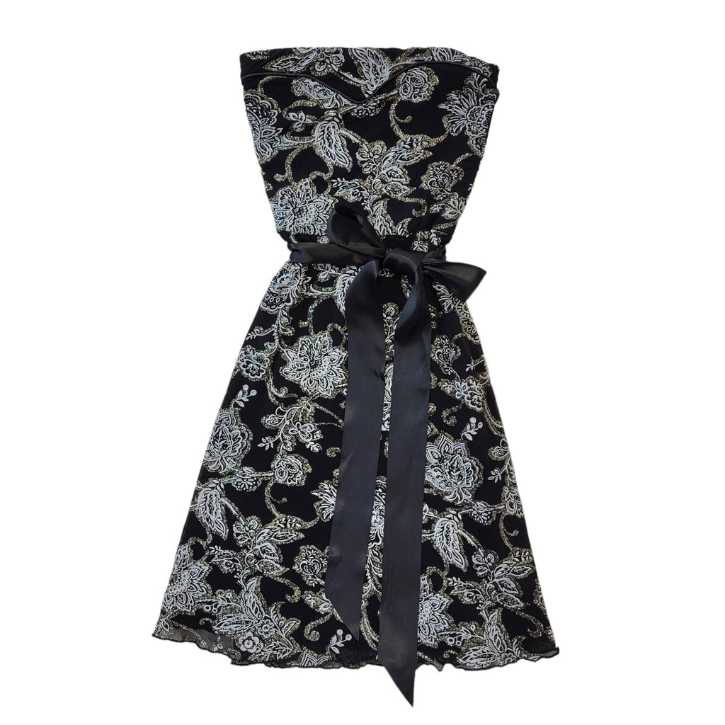 Jane Norman Y2K Strapless Black Glitter Floral Dress UK 10