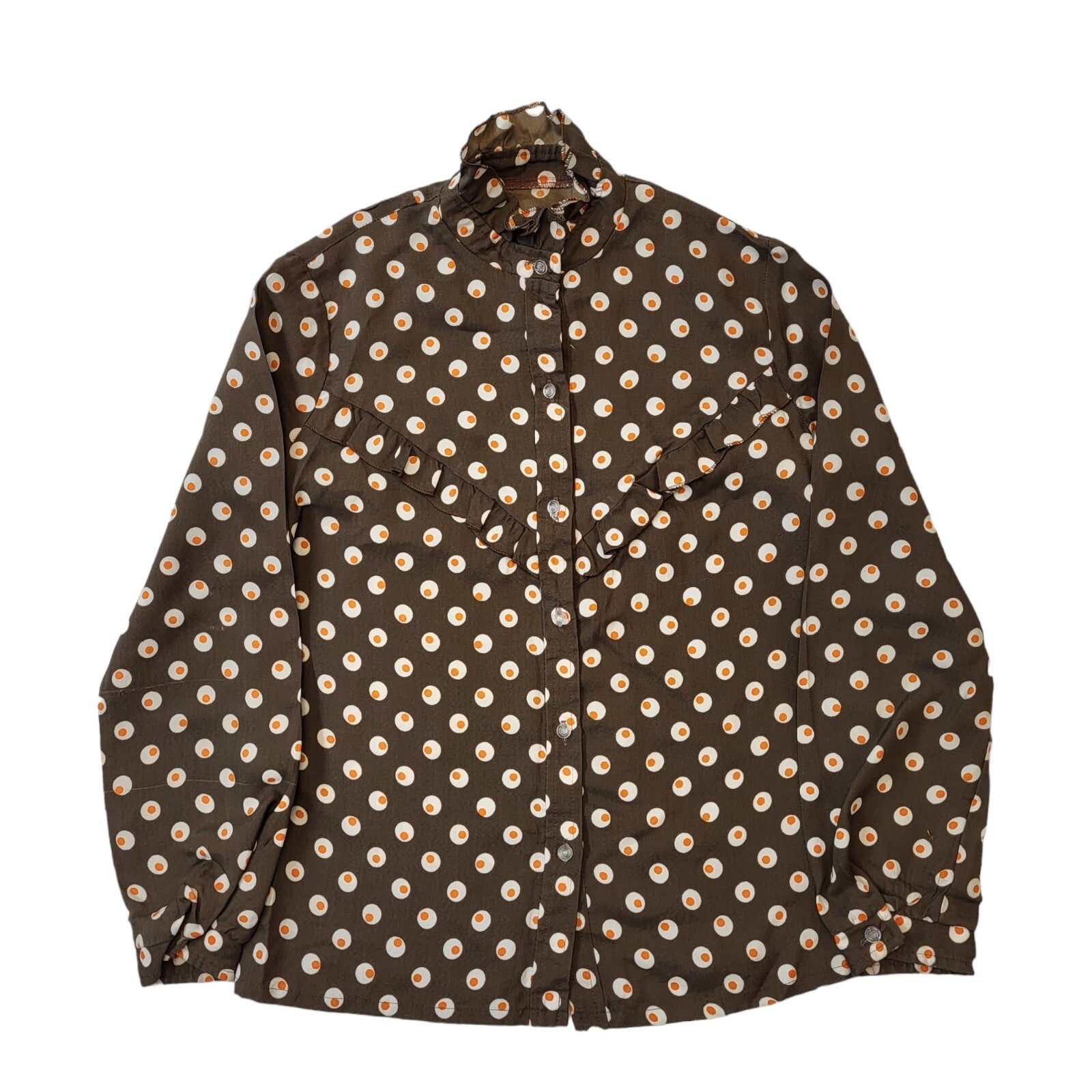 70s Vintage Brown Print Blouse Women's Size Medium 10-12