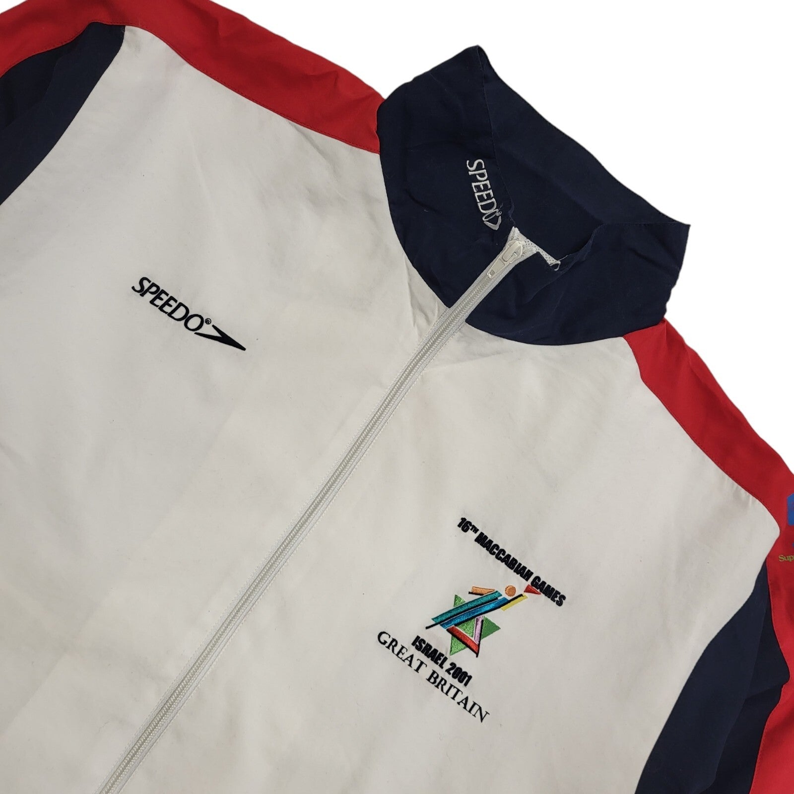 Isreal 2001 Speedo GB Y2k White Red Tracksuit Top Uk Men's Size Large