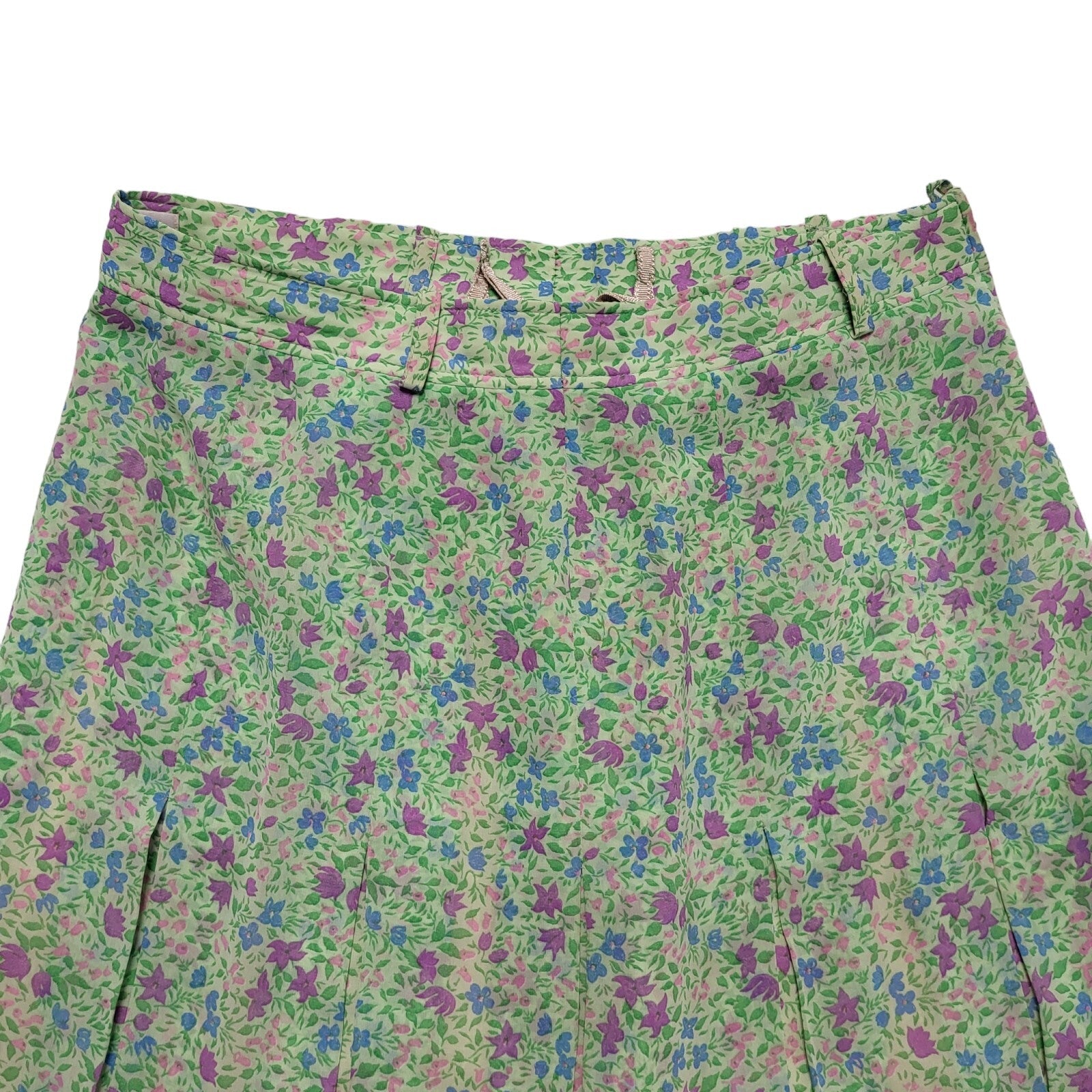Alexander Vintage 80's Pleated Green Pink Retro Floral Skirt Uk Women's Size 14