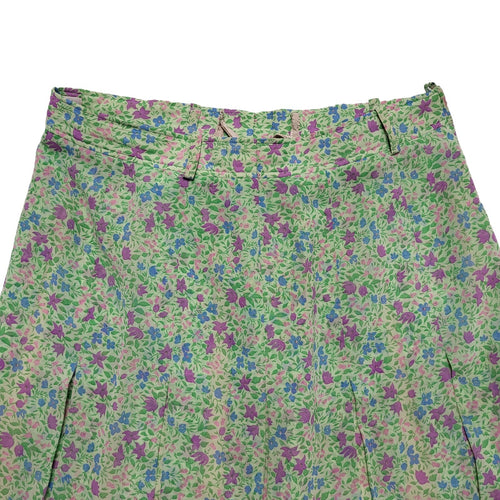 Alexander Vintage 80's Pleated Green Pink Retro Floral Skirt Uk Women's Size 14
