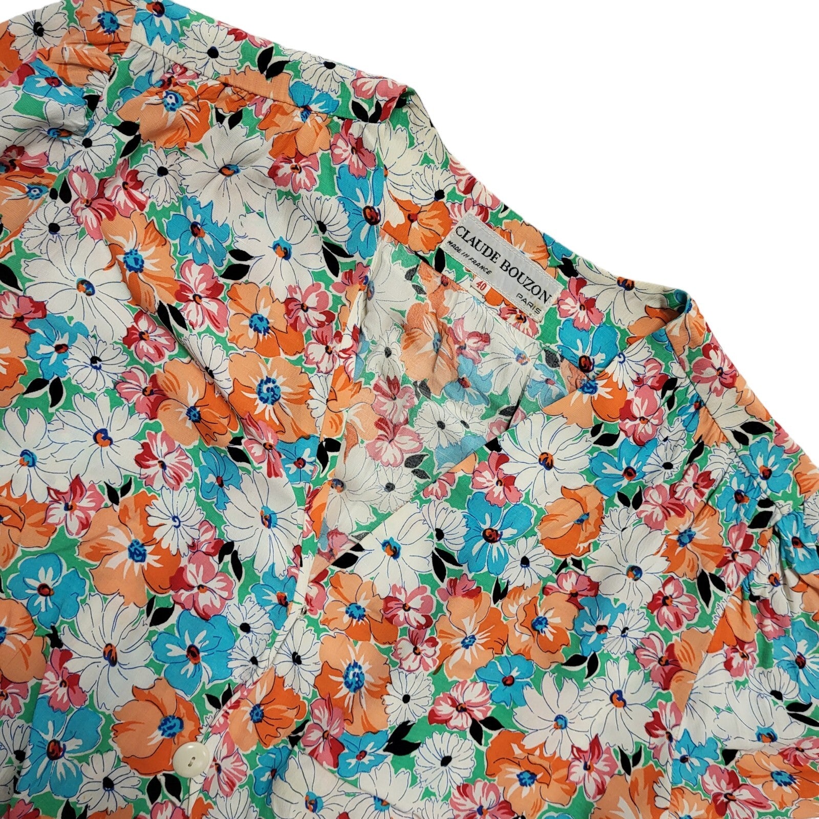 70s Vintage Claude Bouzon Orange Floral  Pencil Buttoned Dress Women's 12