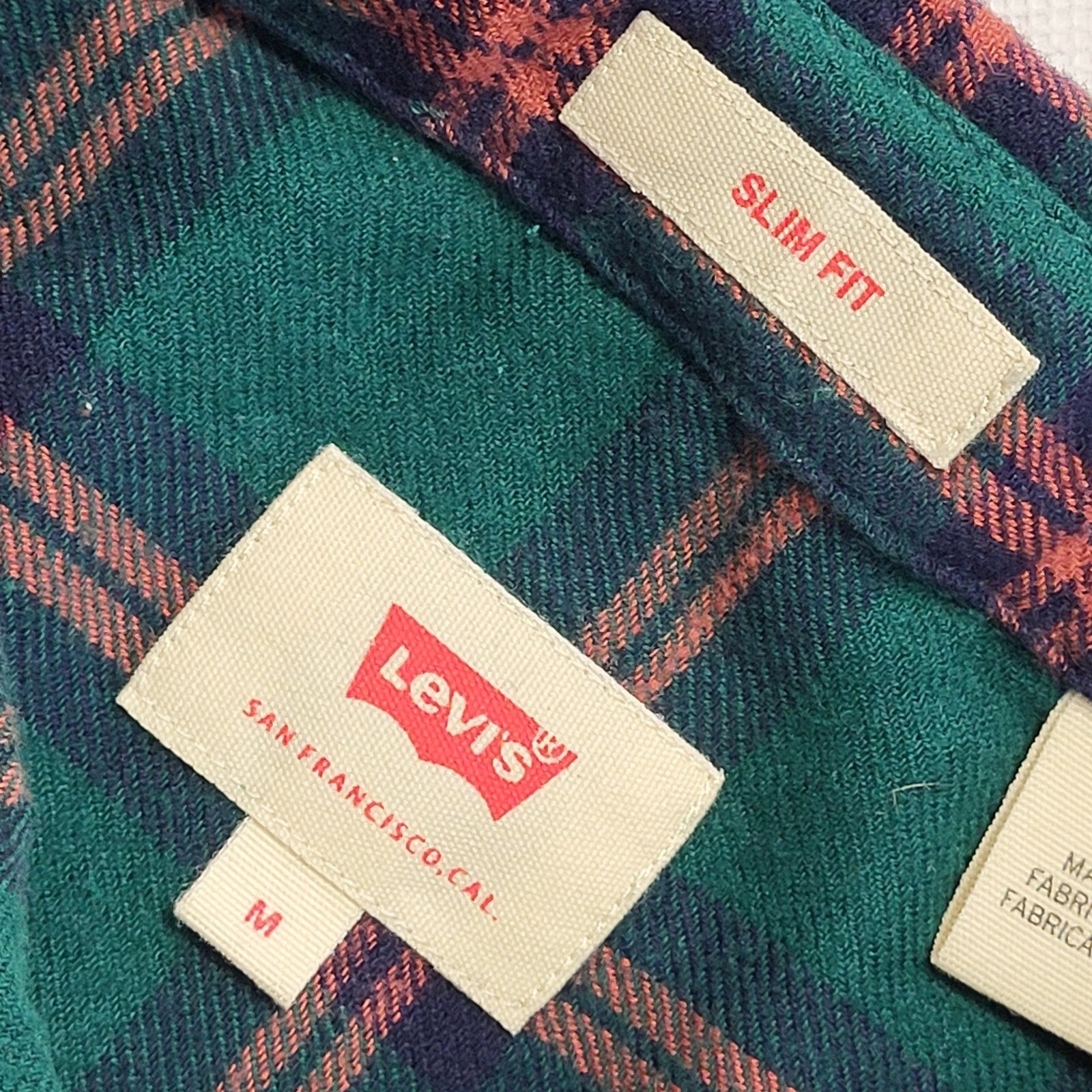 Levi's Vintage Y2K Green & Red Check Slim Fit Long Sleeve Shirt Mens UK M