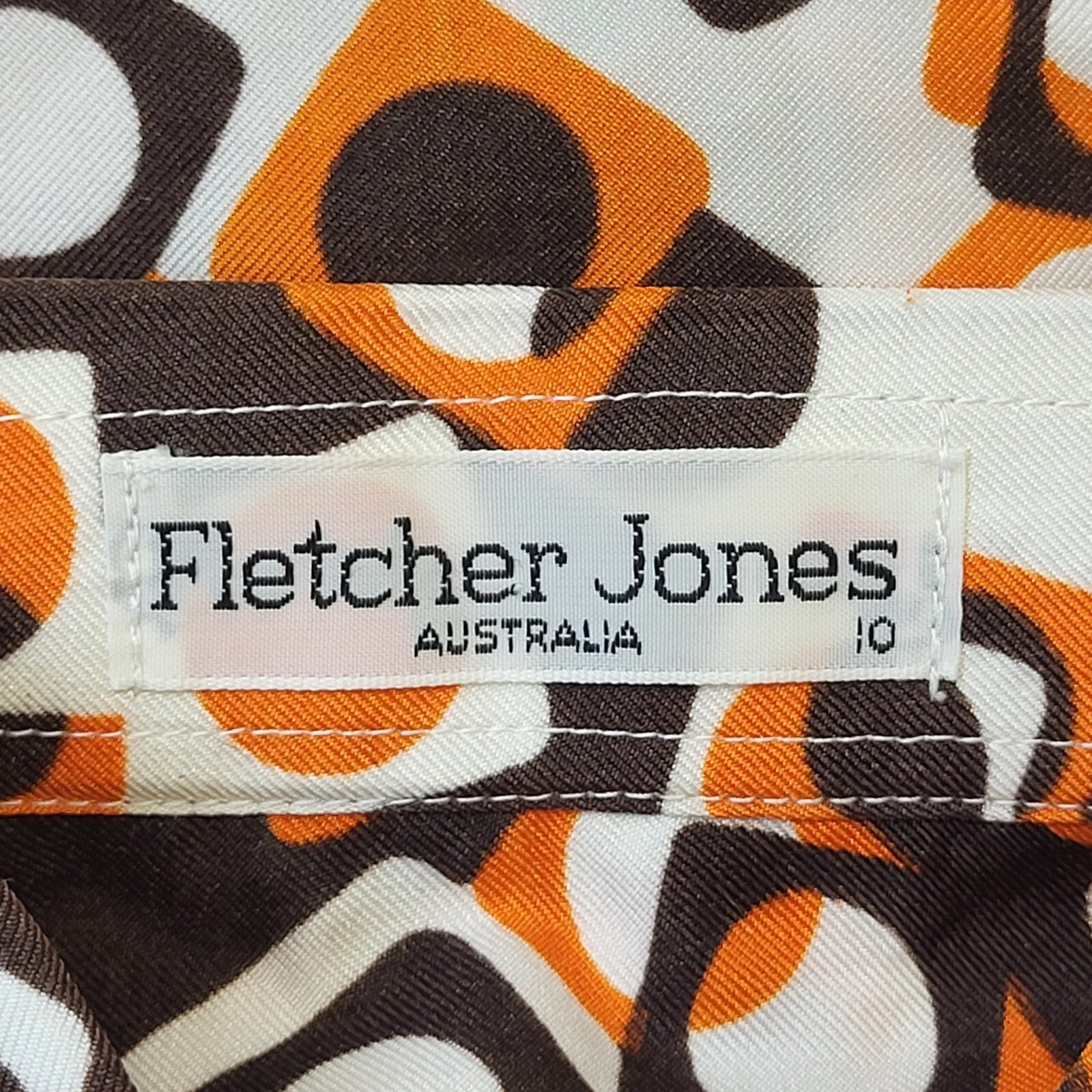 Fletcher Jones 70s Vintage White, Brown & Orange Blouse Women's Size 10
