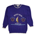 Seven Seas Sailing 80s Blue Crew Neck Acrylic Jumper Men's Size Medium