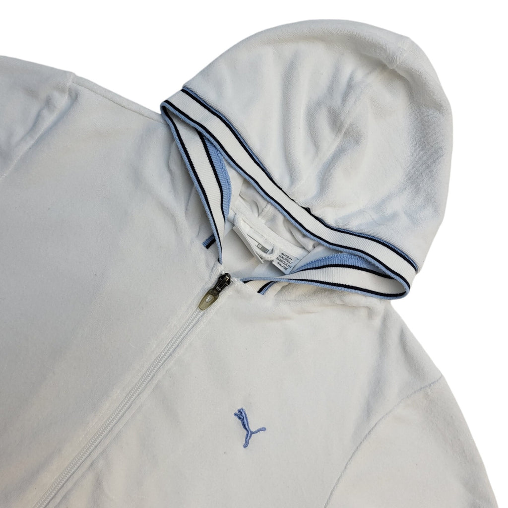 Puma Y2K White Full Zip Short Sleeve Sweatshirt Hoodie UK Women's Size 14