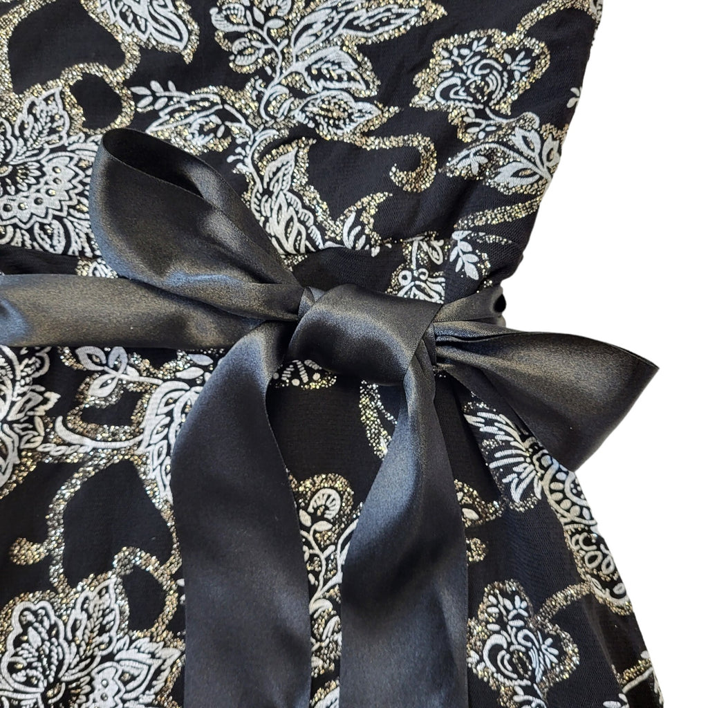 Jane Norman Y2K Strapless Black Glitter Floral Dress UK 10