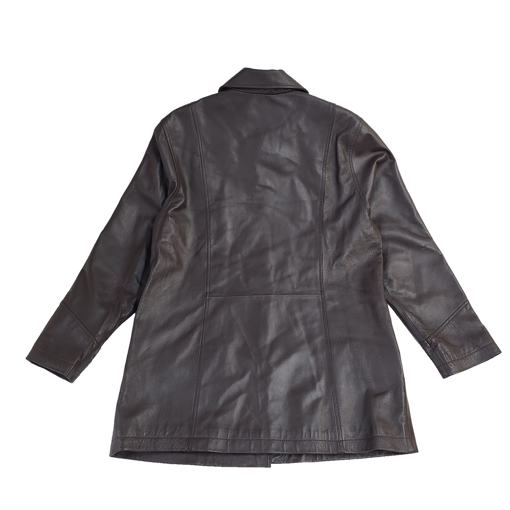 Milan Leather Brown Button Y2k Leather Coat UK Women's Size XL
