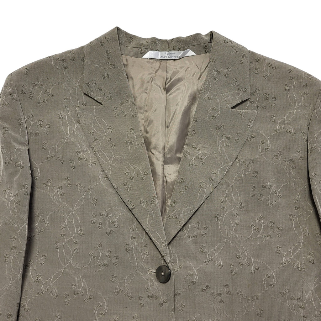 Marks & Spencer Vintage 80s Green Vine Pattern Over Coat Uk 16