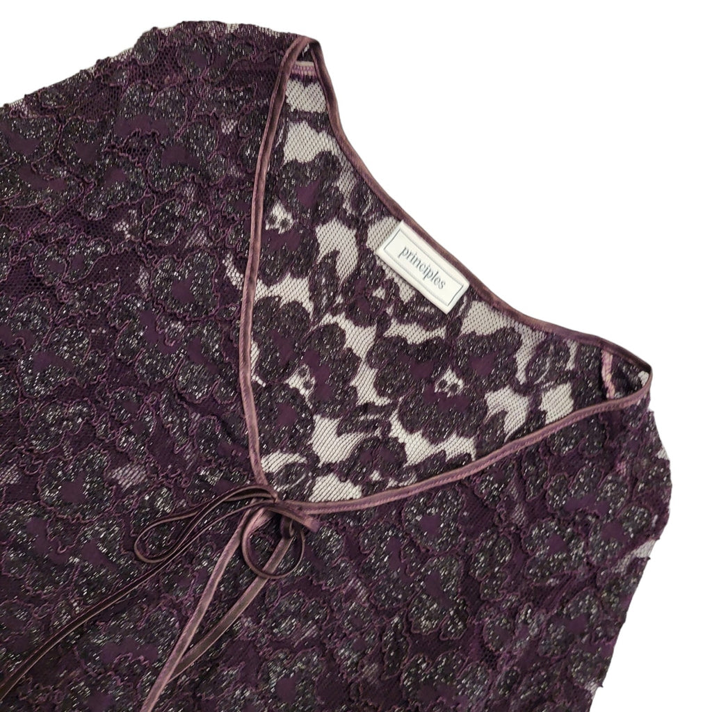 Principles Y2K Purple Floral Lace Tie Front Cardigan Womens UK Size 12