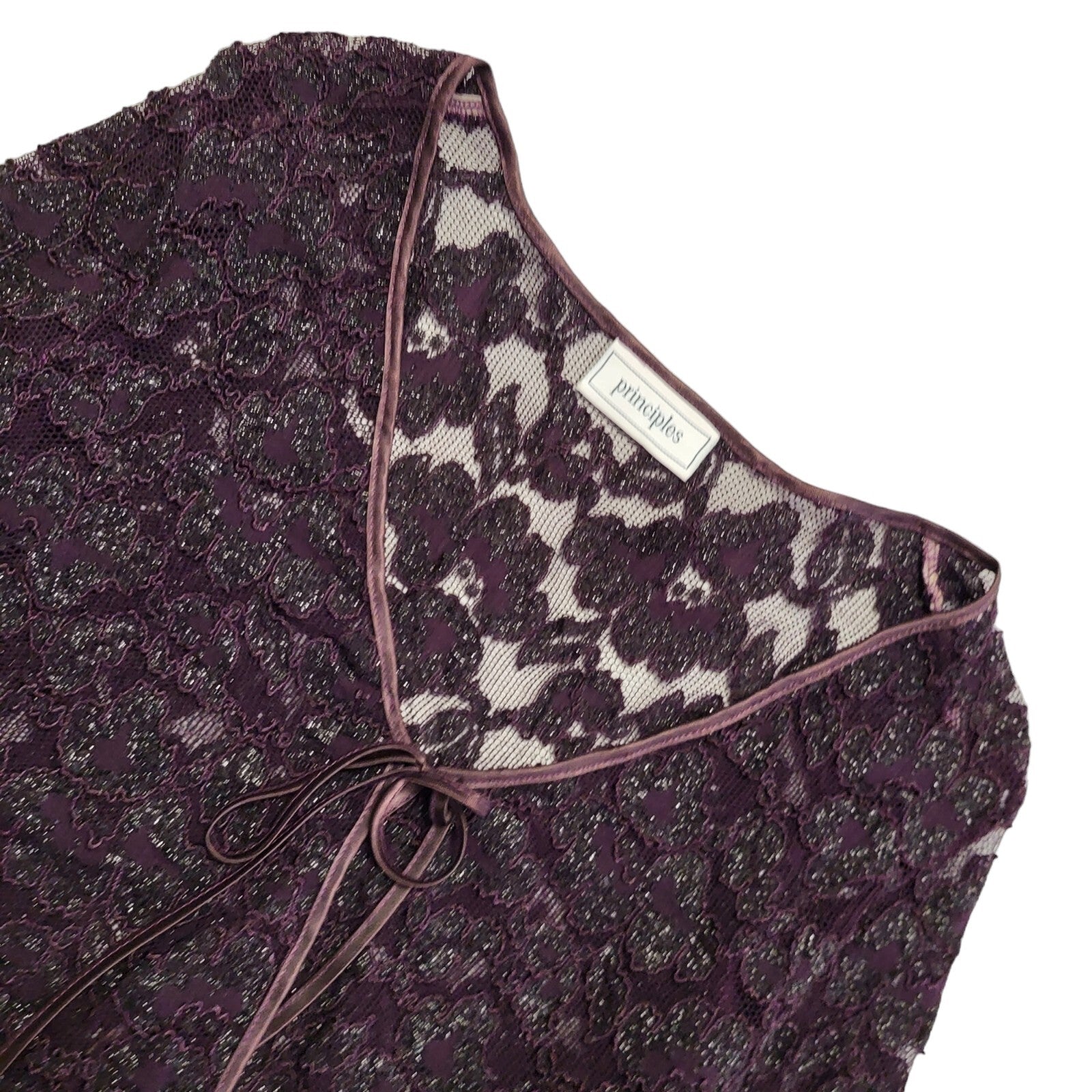 Principles Y2K Purple Floral Lace Tie Front Cardigan Womens UK Size 12