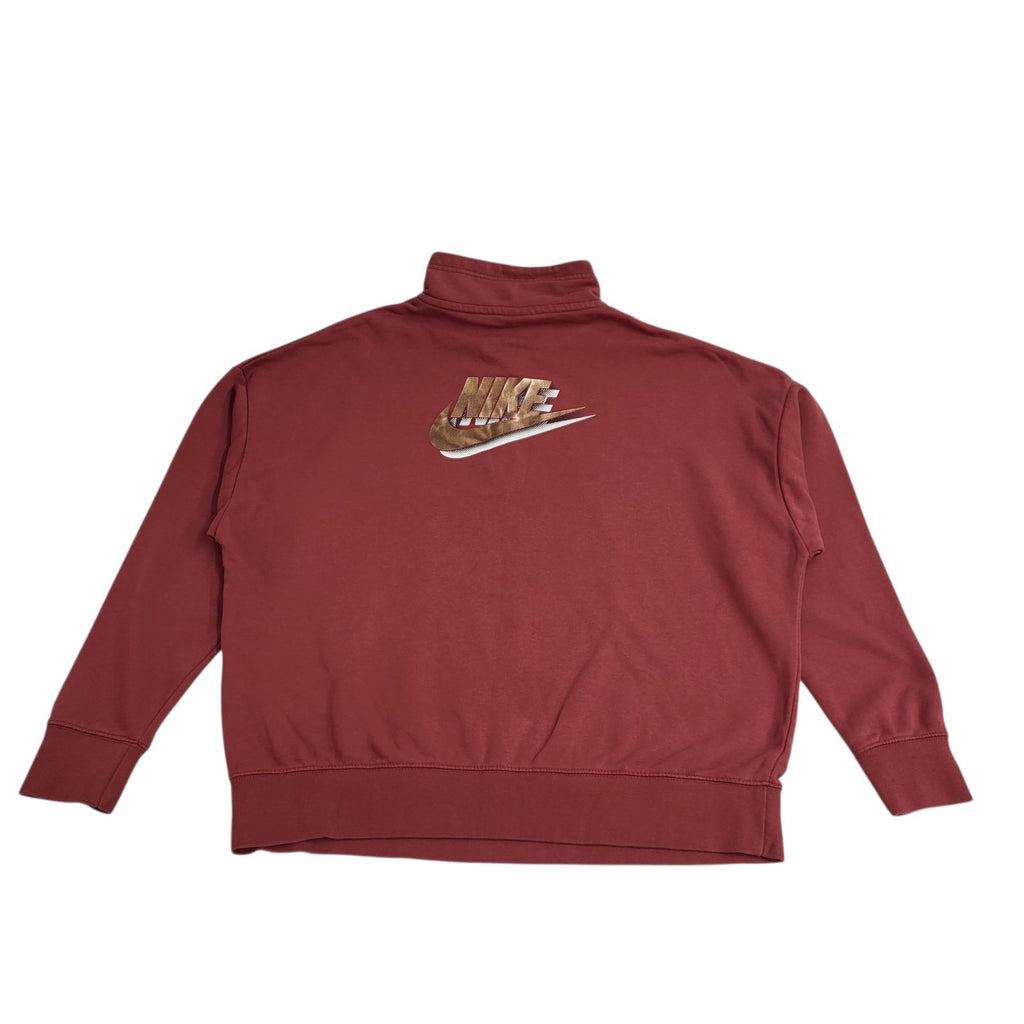 Nike Sweatshirt 1/4 Zip Y2K Maroon Long Sleeve Baggy UK Women's Size M