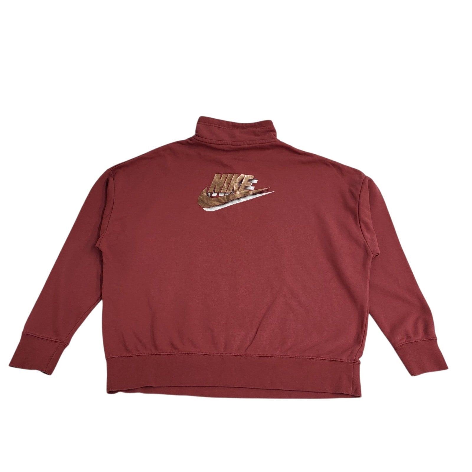Nike Sweatshirt 1/4 Zip Y2K Maroon Long Sleeve Baggy UK Women's Size M