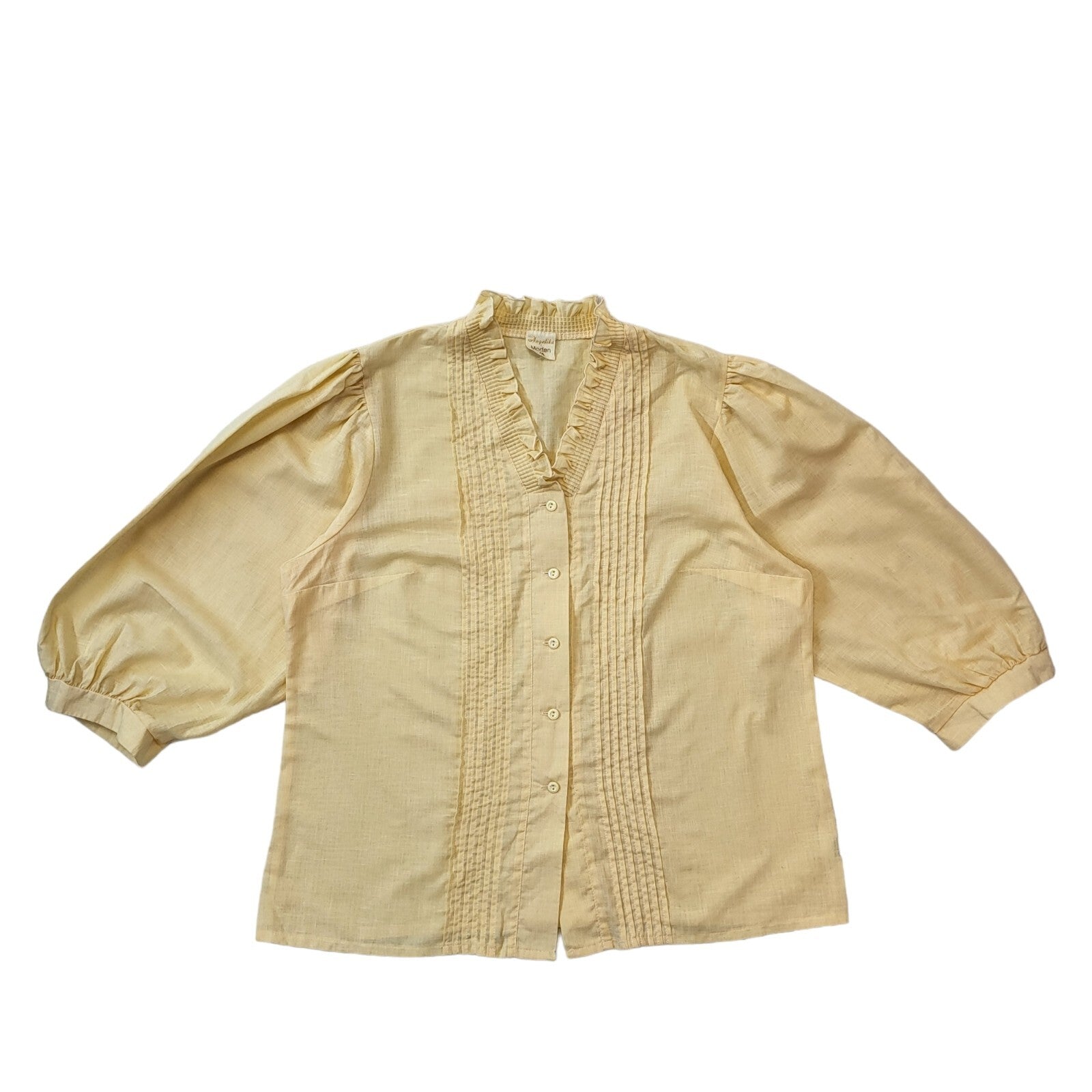 Moden 80s Vintage Yellow Long Sleeve Button-Up Blouse Women's 16-18