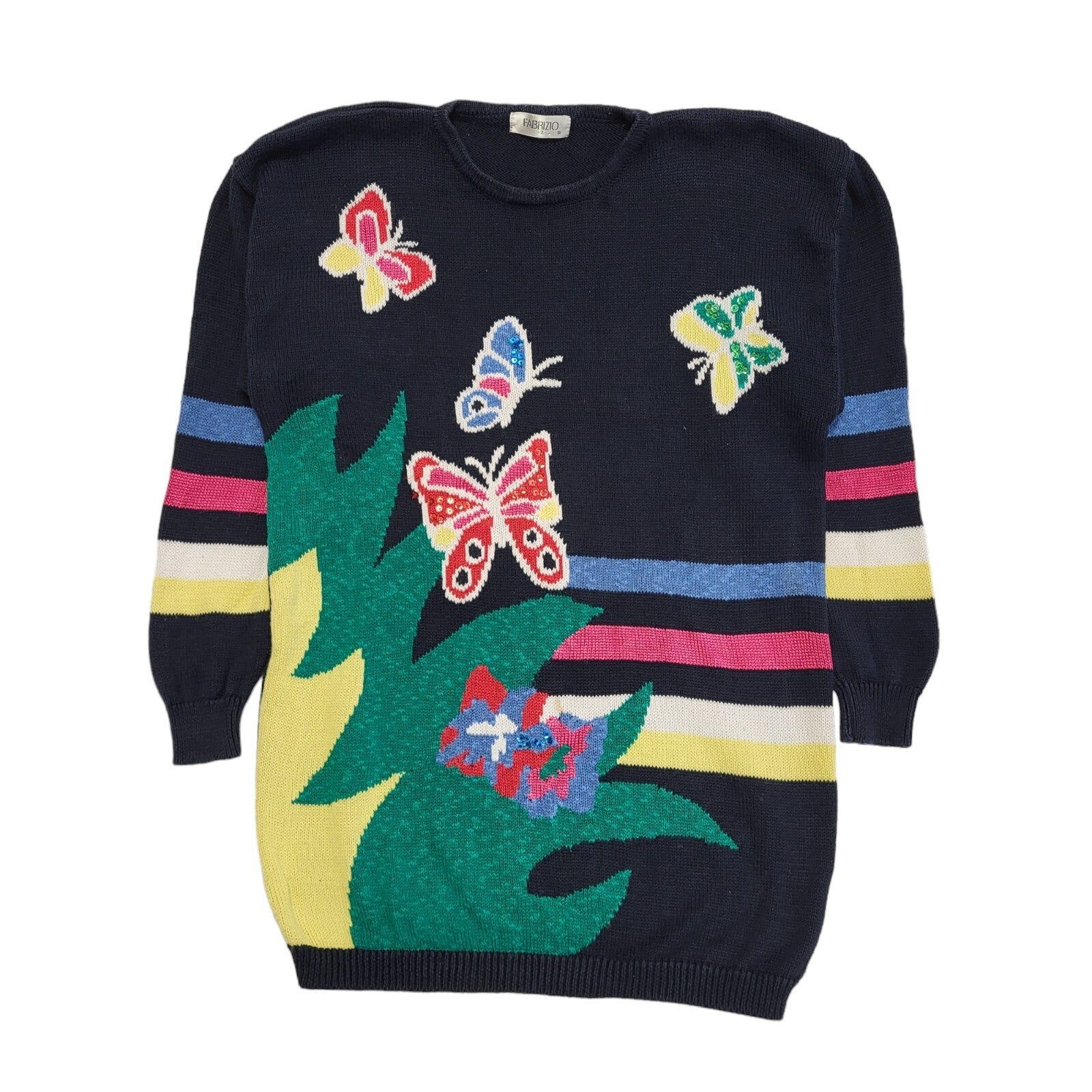 Fabrizio Vintage 80's Multicolored Long Sleeve Jumper UK Womens Size 14