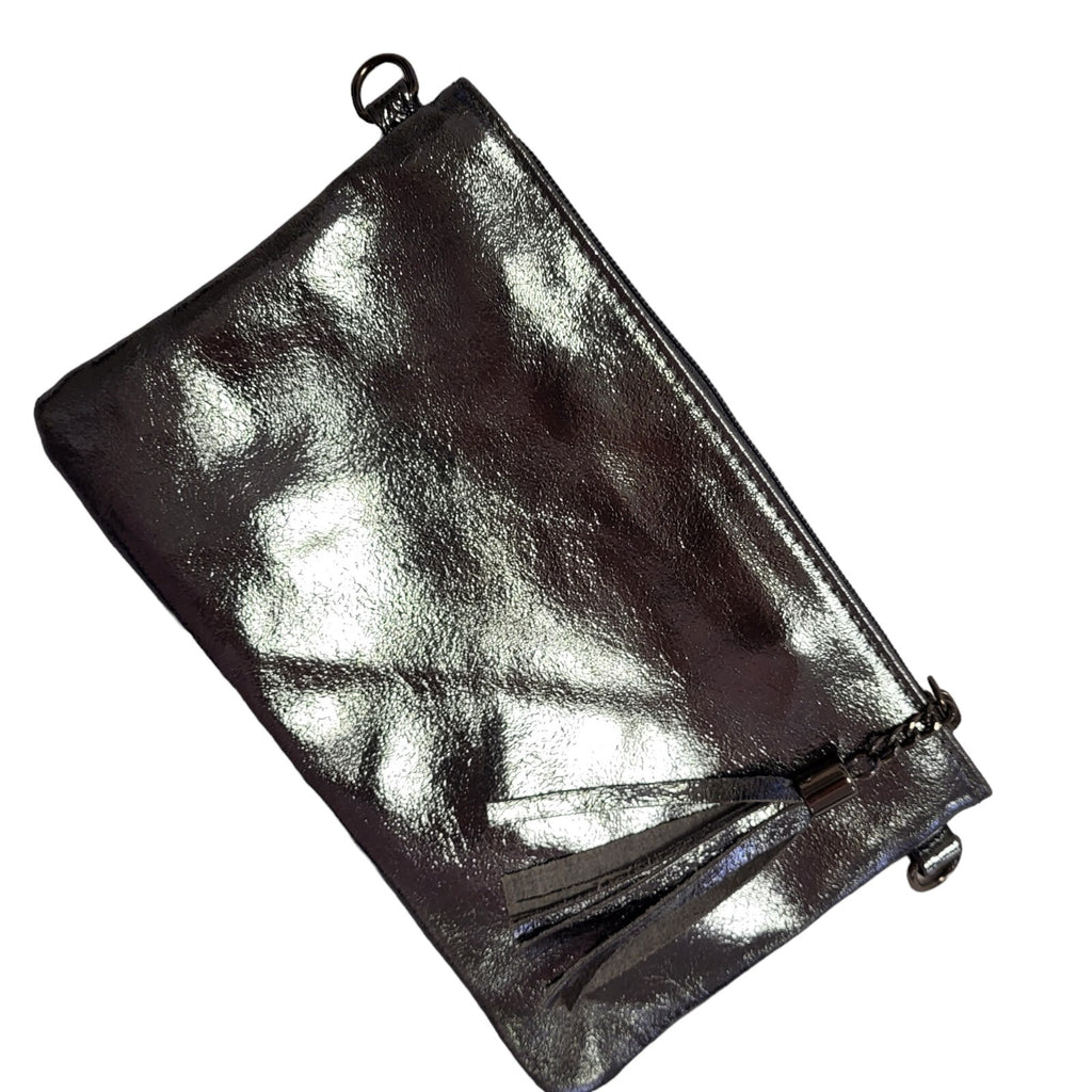 Borse In Pelle Leather Silver Leather Shoulder Hand Bag Uk Women's Size 6" x 9"