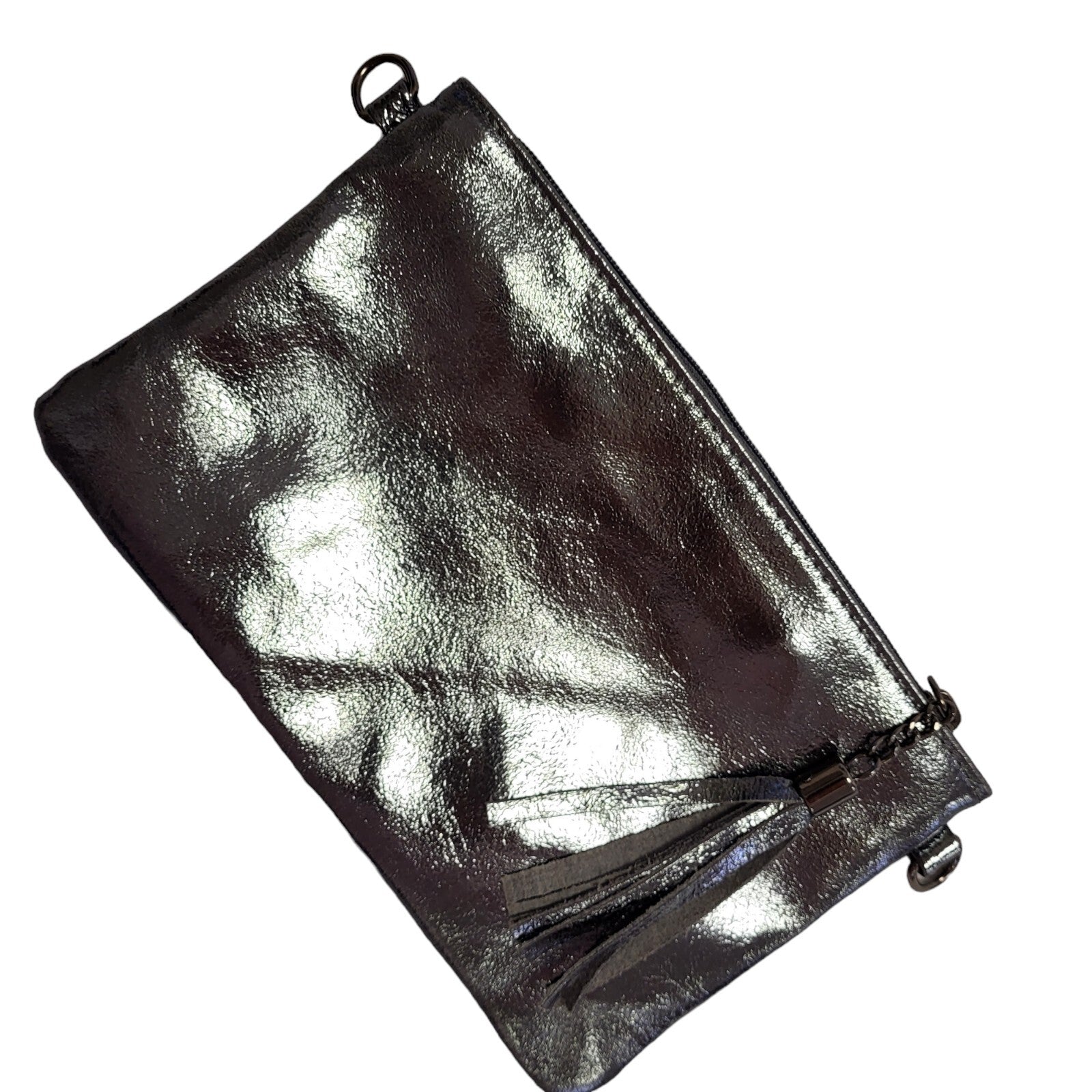 Borse In Pelle Leather Silver Leather Shoulder Hand Bag Uk Women's Size 6" x 9"