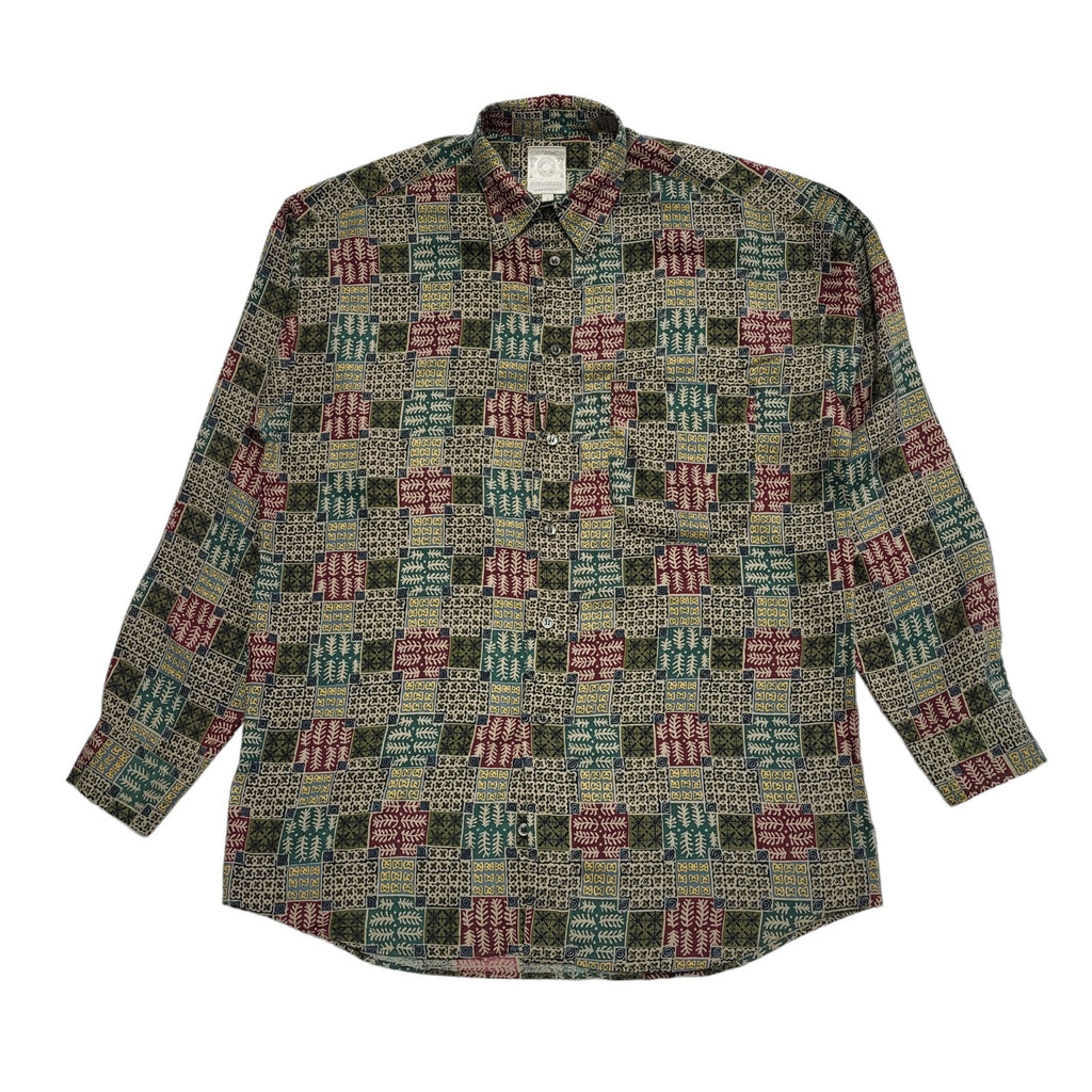 St Michael 90's Green & Red Patterned Viscose Shirt Uk Men's UK S