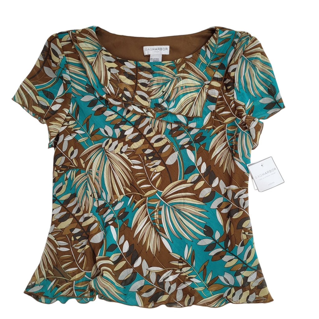 Sag Harbour 90's Brown Floral  Blouse Co-Ord Skirt & Top Women's Size 16 Bnwt