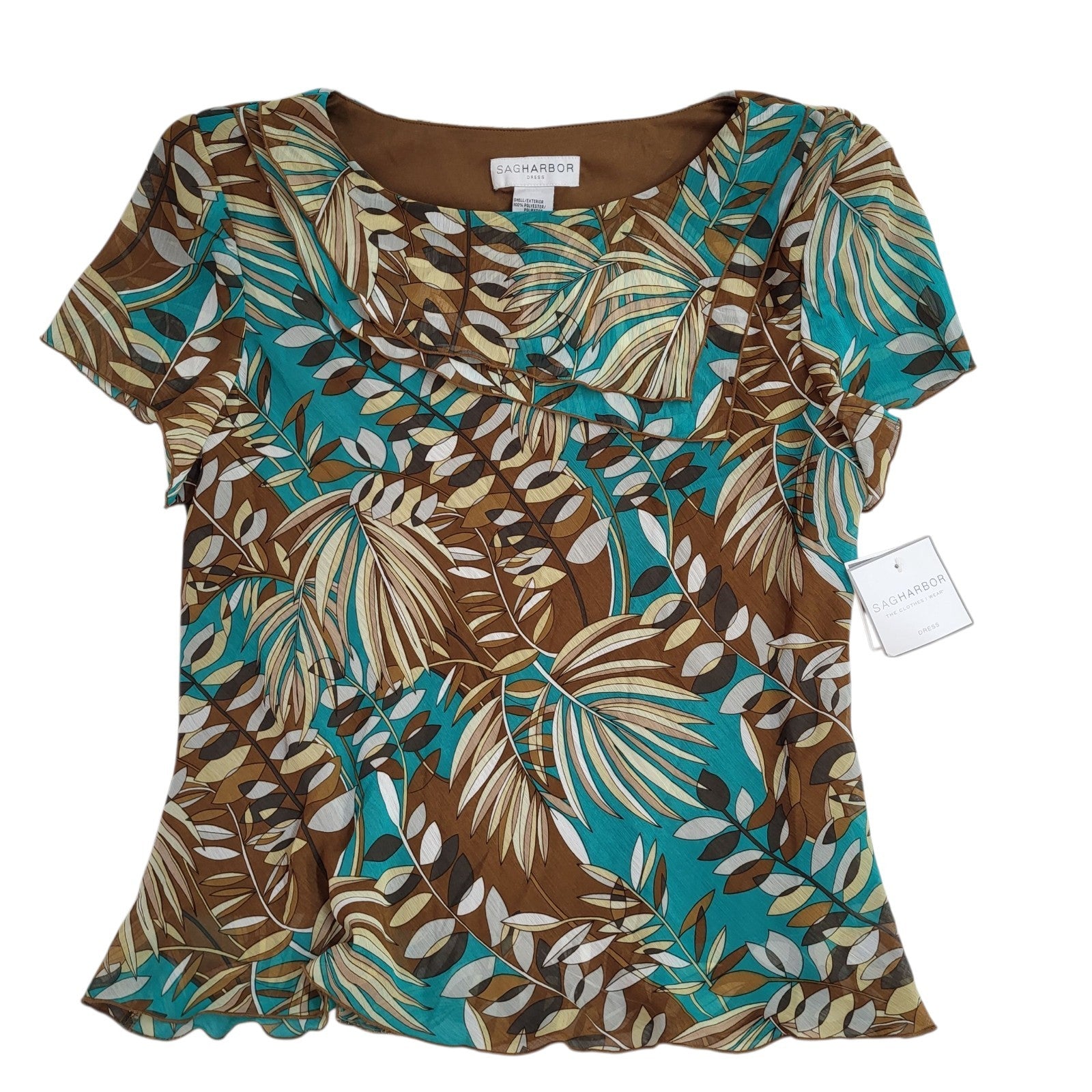 Sag Harbour 90's Brown Floral  Blouse Co-Ord Skirt & Top Women's Size 16 Bnwt