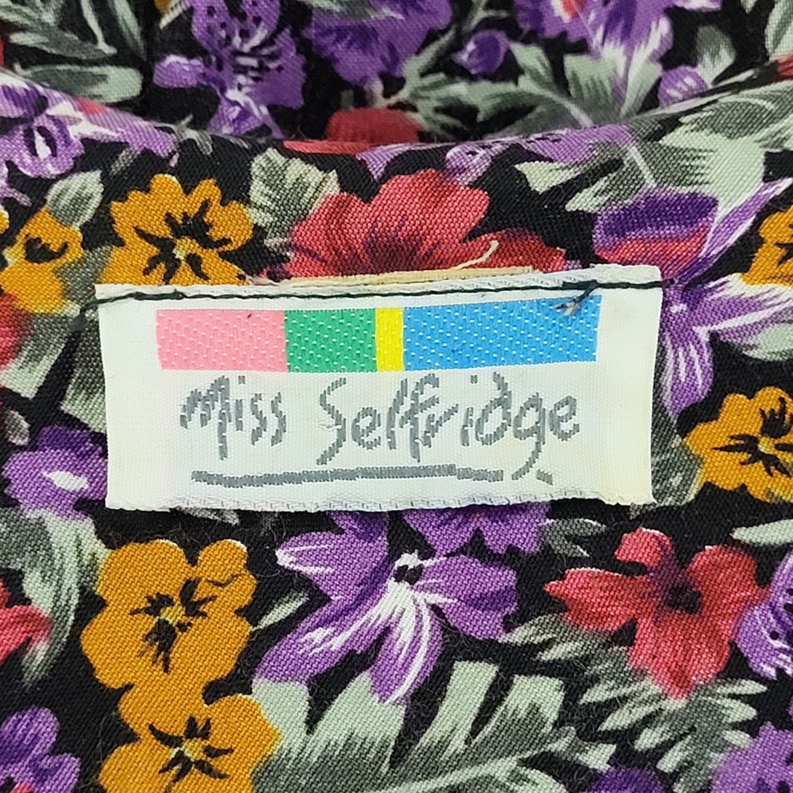 Miss Selfridge 80s Vintage Pink & Purple Floral Buttoned Dress Women's 10