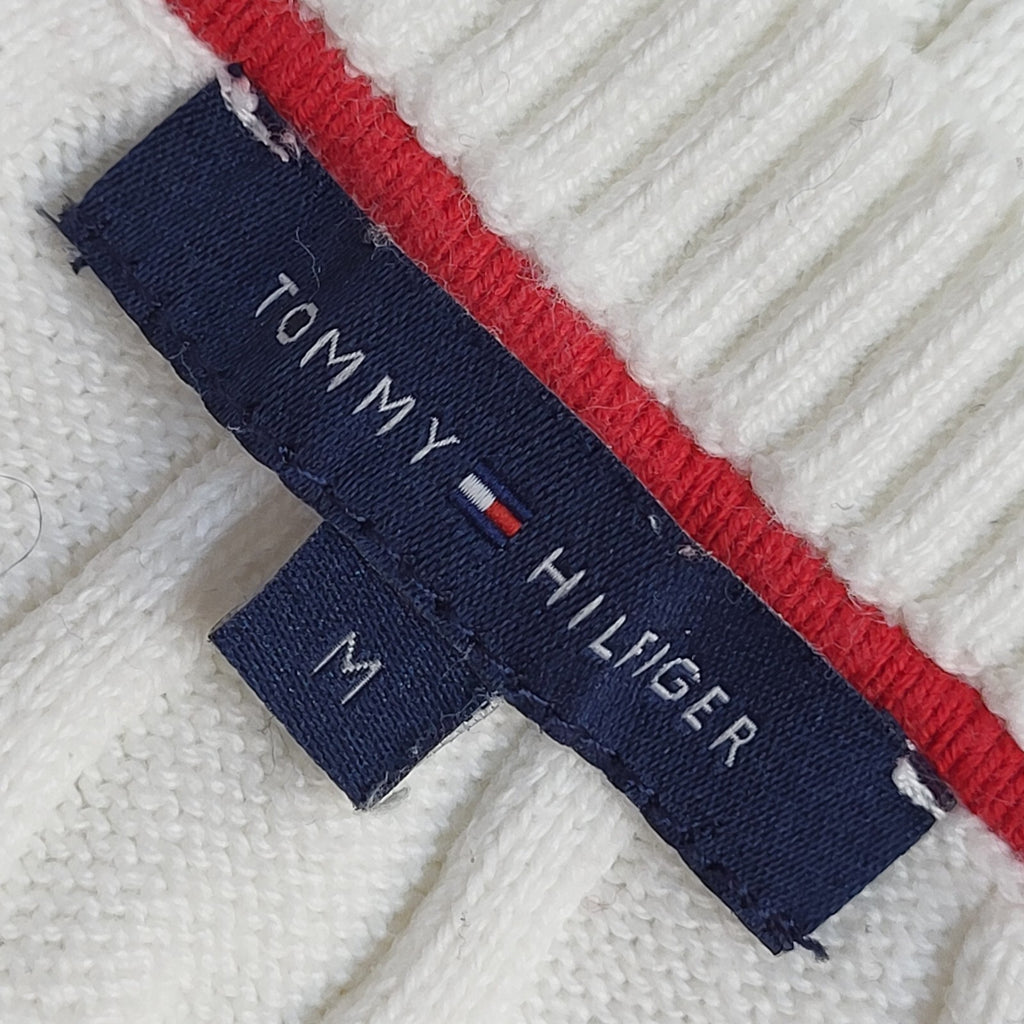 Tommy Hilfiger Y2K White Cable Knit Jumper UK Women's Size M