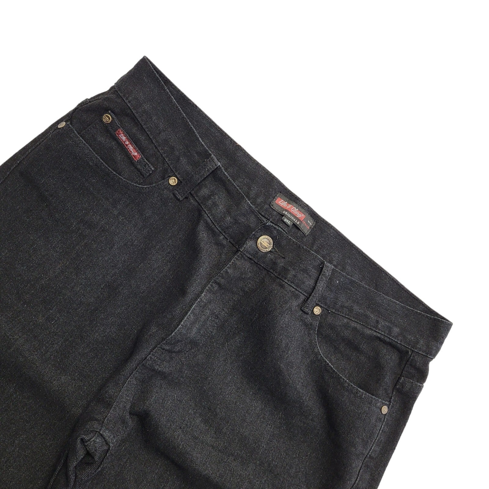 Life Of Glory Black Y2k Straight Denim Jeans Uk Men's Size XL W36 L33