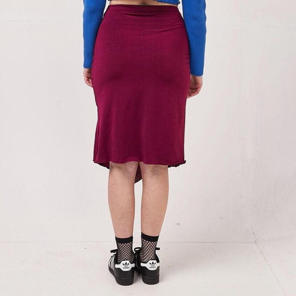 Bay Vintage 90's Maroon Patchwork A-Line Midi Skirt Womens UK 8 W26