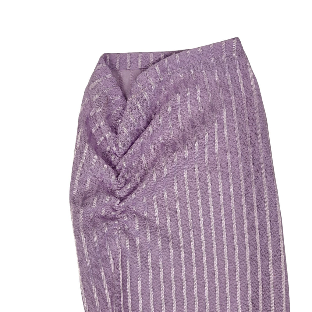 80s Vintage Lilac Striped V-Neck Peplum Evening Dress Women's 10