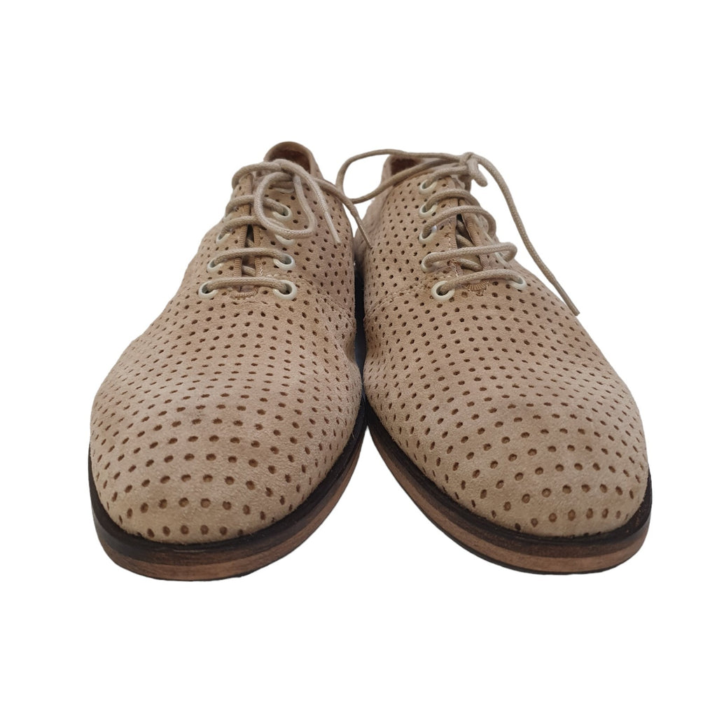 Selected Homme Perforated Beige Leather Casual Lace Up Men's Shoes Uk 7