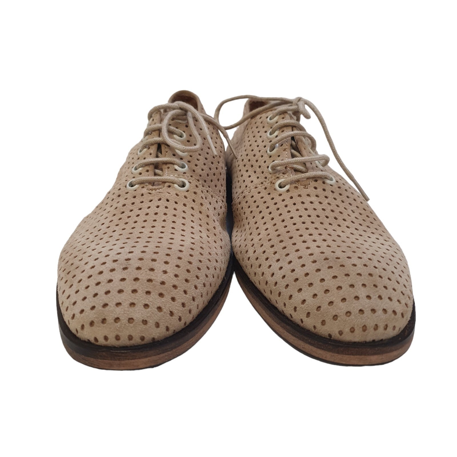 Selected Homme Perforated Beige Leather Casual Lace Up Men's Shoes Uk 7