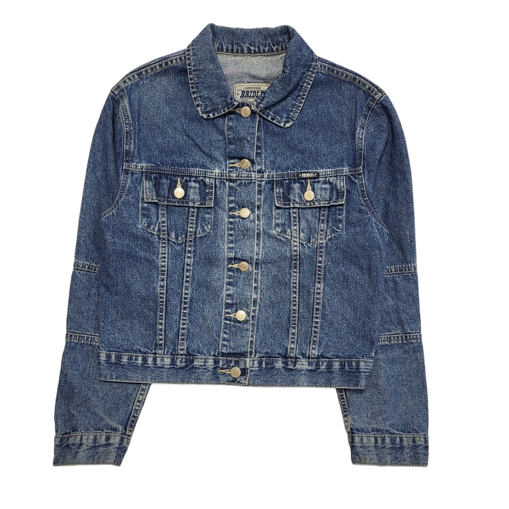 Bridle Dark Blue 90s Vintage Button Denim Jacket Uk Women's Size M
