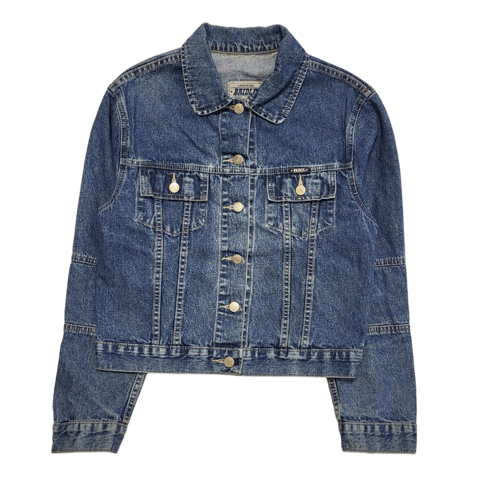 Bridle Dark Blue 90s Vintage Button Denim Jacket Uk Women's Size M
