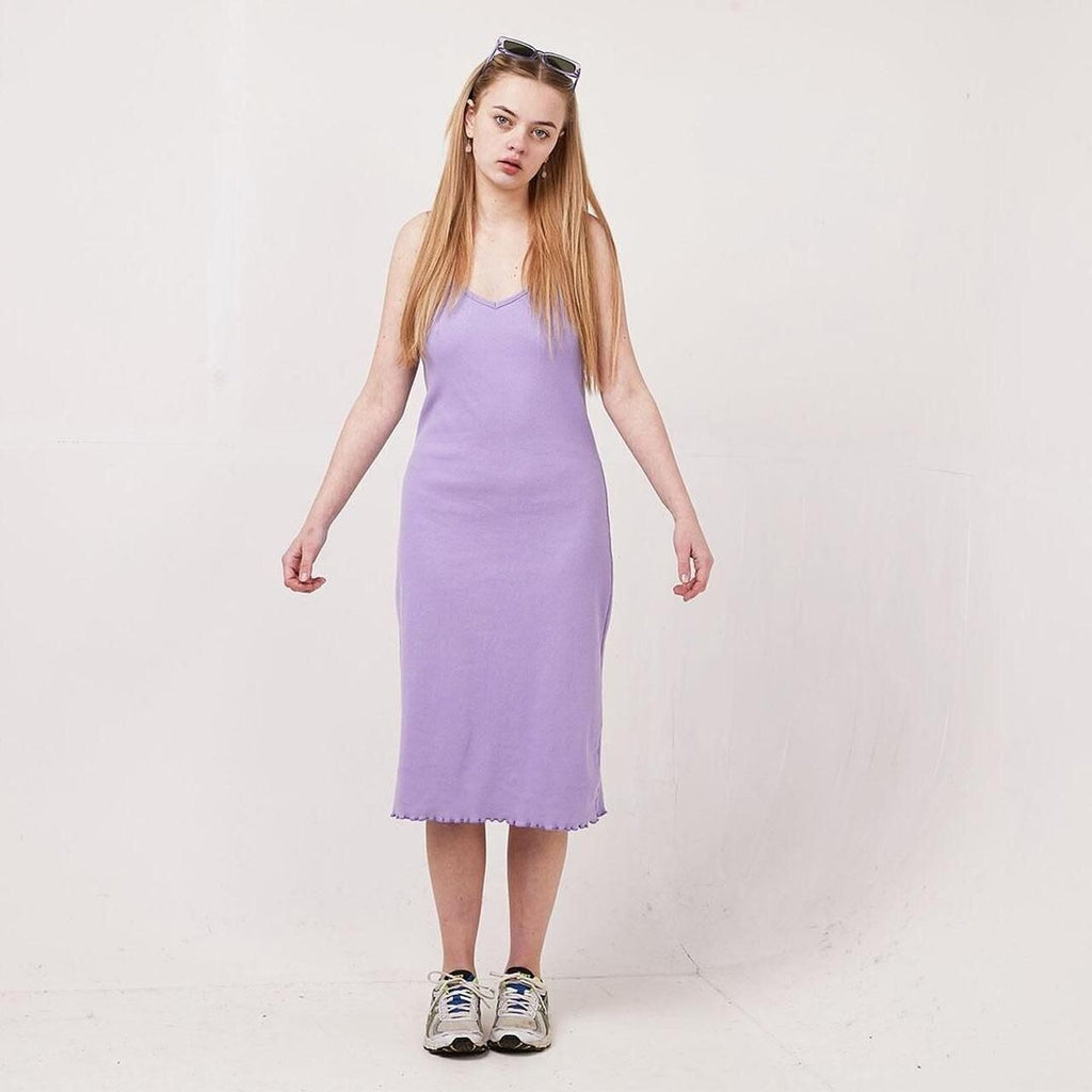 Joie De Vivre Vintage 90's Lilac Body Con Midi Lettuce Hem Dress Womens UK 14
