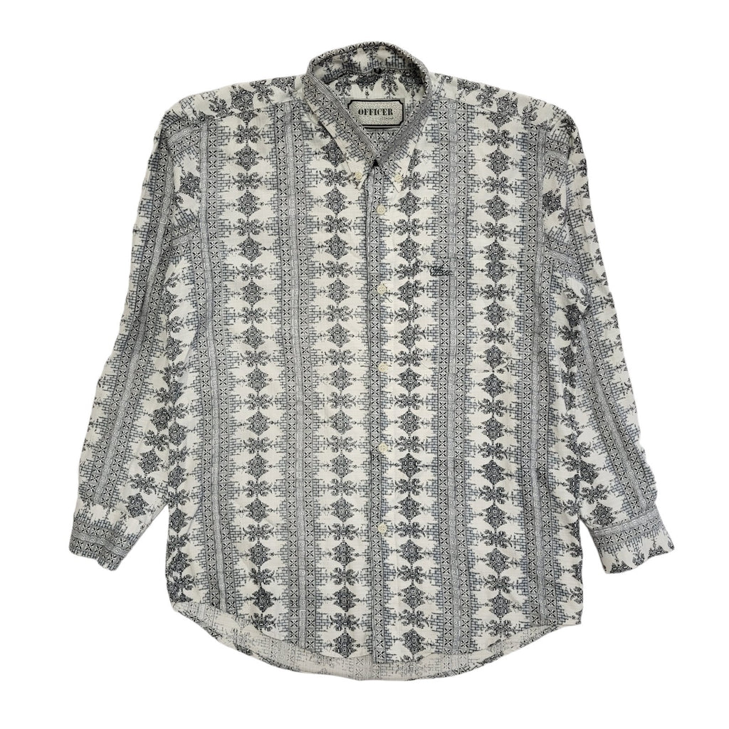 Officer 90s Vintage White Retro Abstract Long Sleeve Shirt Men's Size Medium.