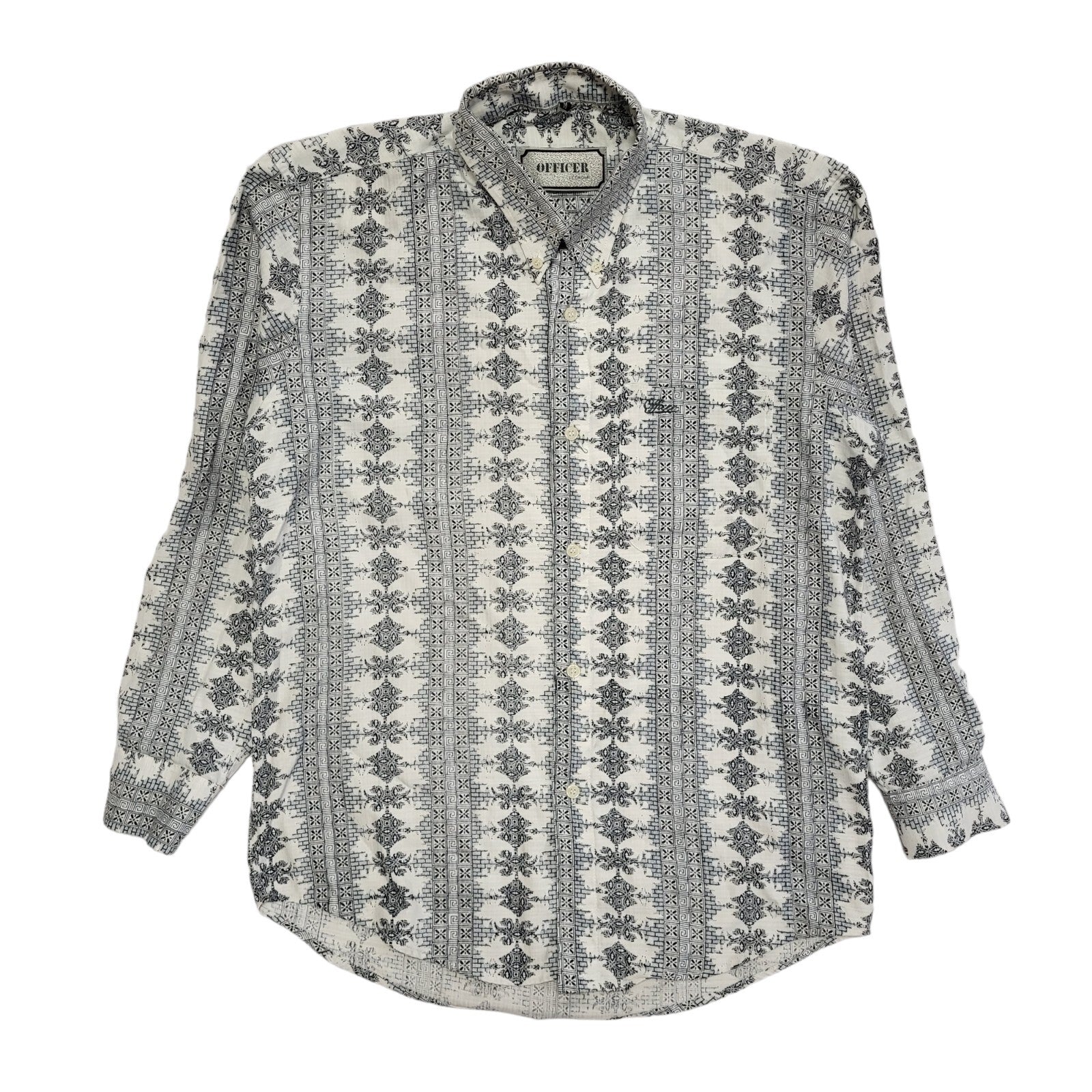 Officer 90s Vintage White Retro Abstract Long Sleeve Shirt Men's Size Medium.