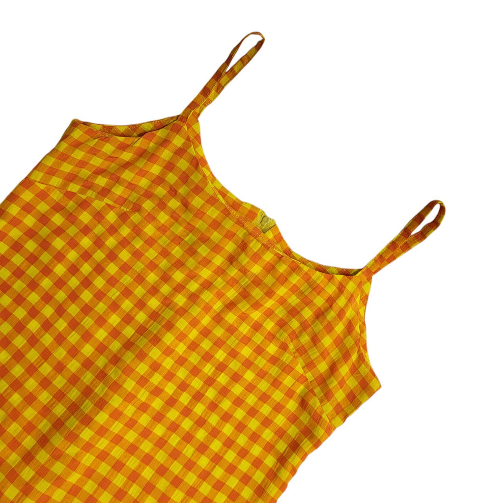 Zack Yellow & Orange Checked Strap Vest Top 90's Women's UK Size 10