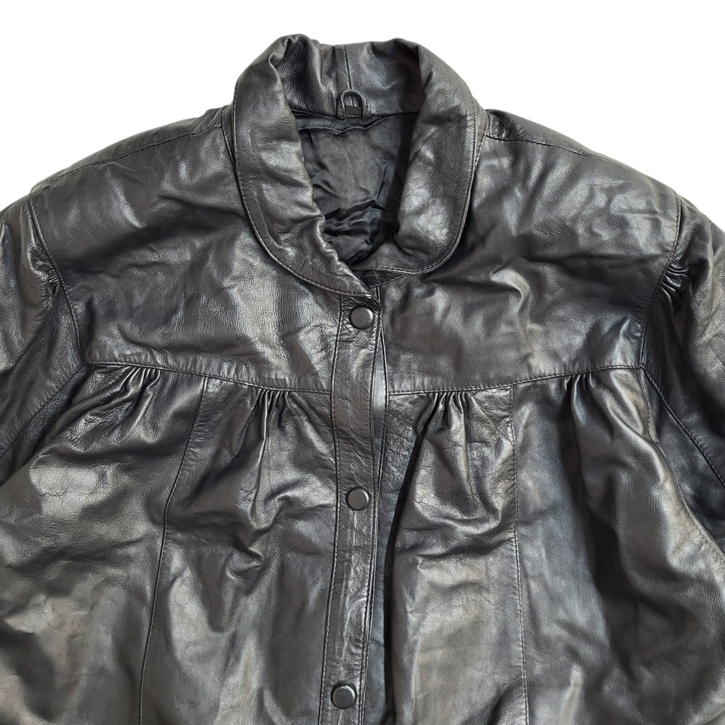 Vintage 90s Black Oversized Leather Coat UK Women's Size Small