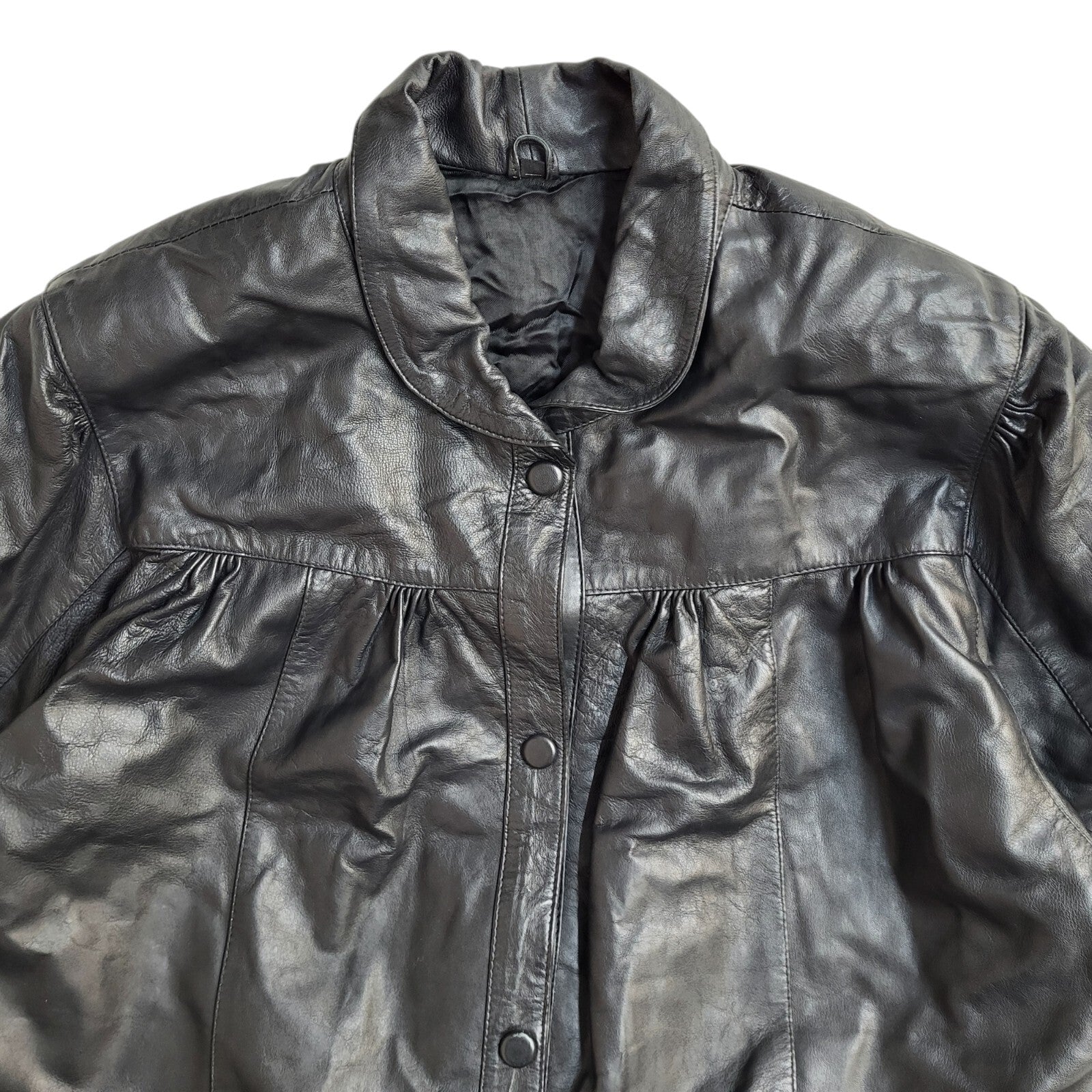 Vintage 90s Black Oversized Leather Coat UK Women's Size Small
